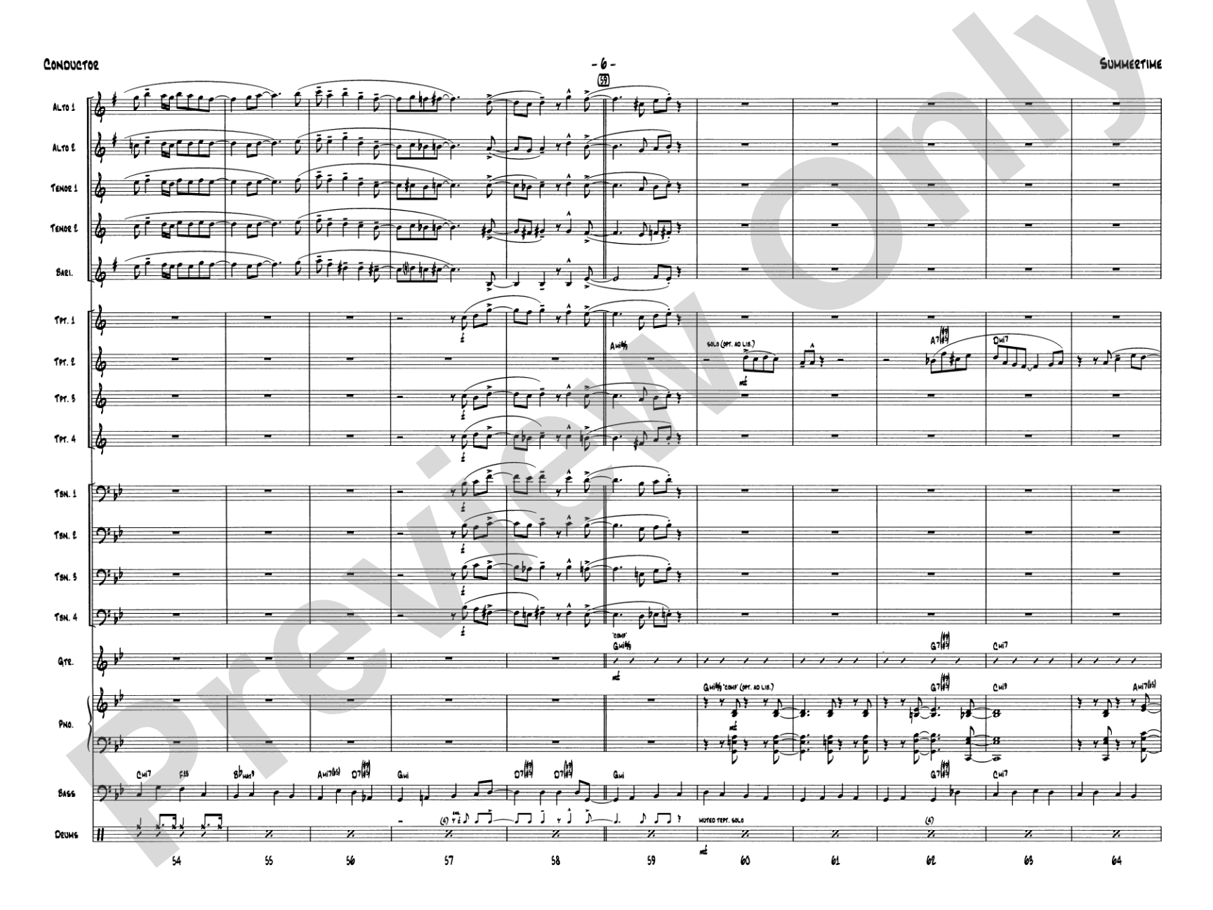 Summertime: Jazz Ensemble Conductor Score & Parts