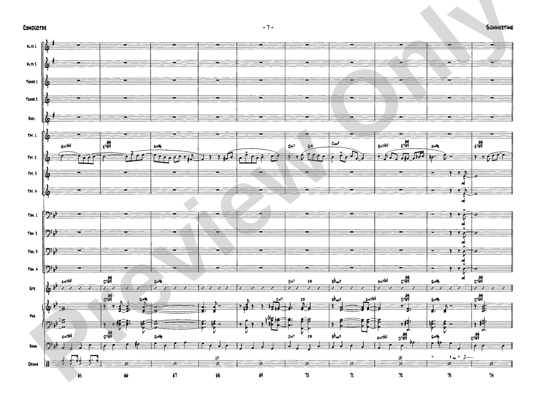 Summertime: Jazz Ensemble Conductor Score & Parts