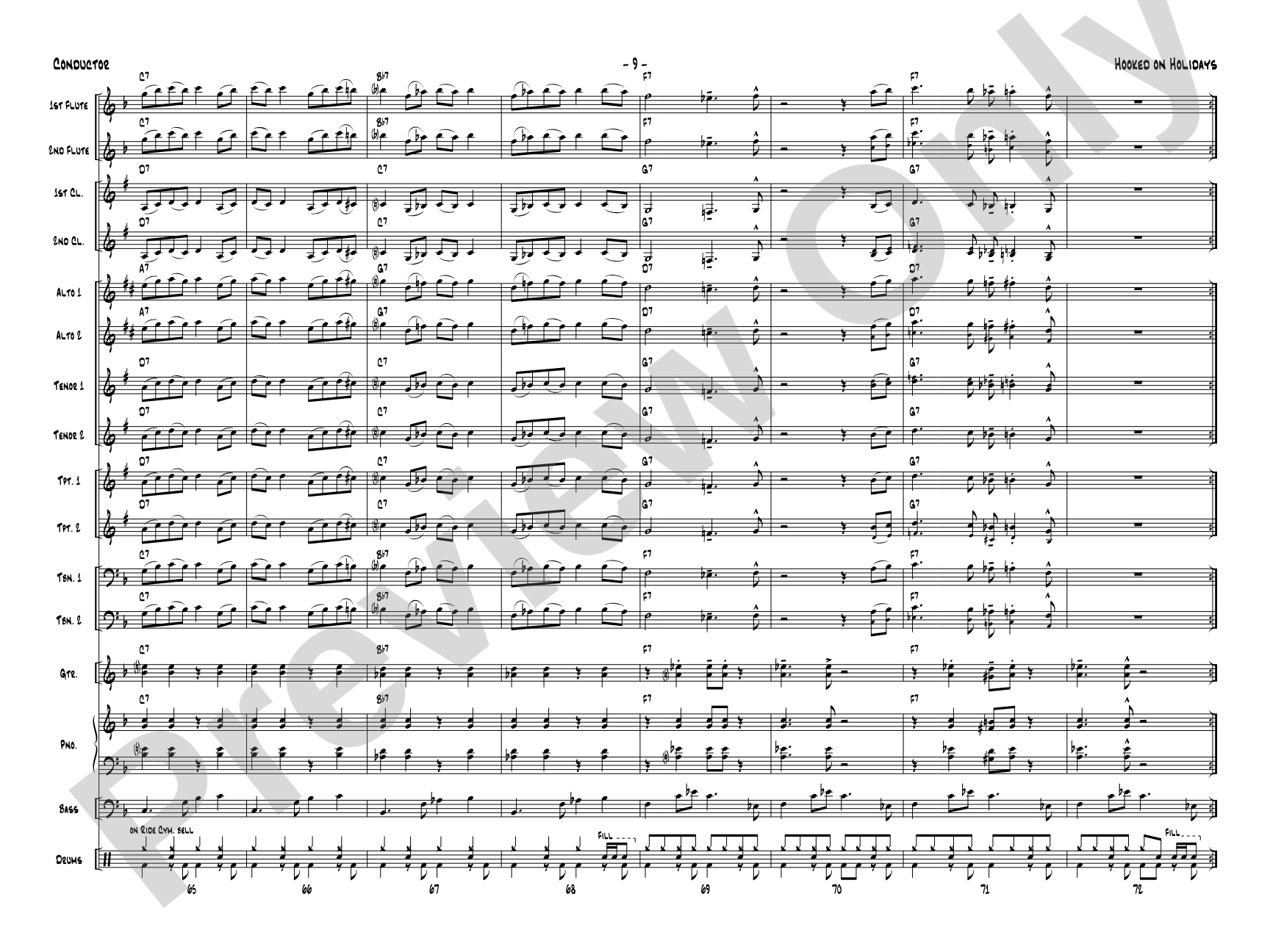 Hooked on Holidays: Jazz Ensemble Conductor Score & Parts