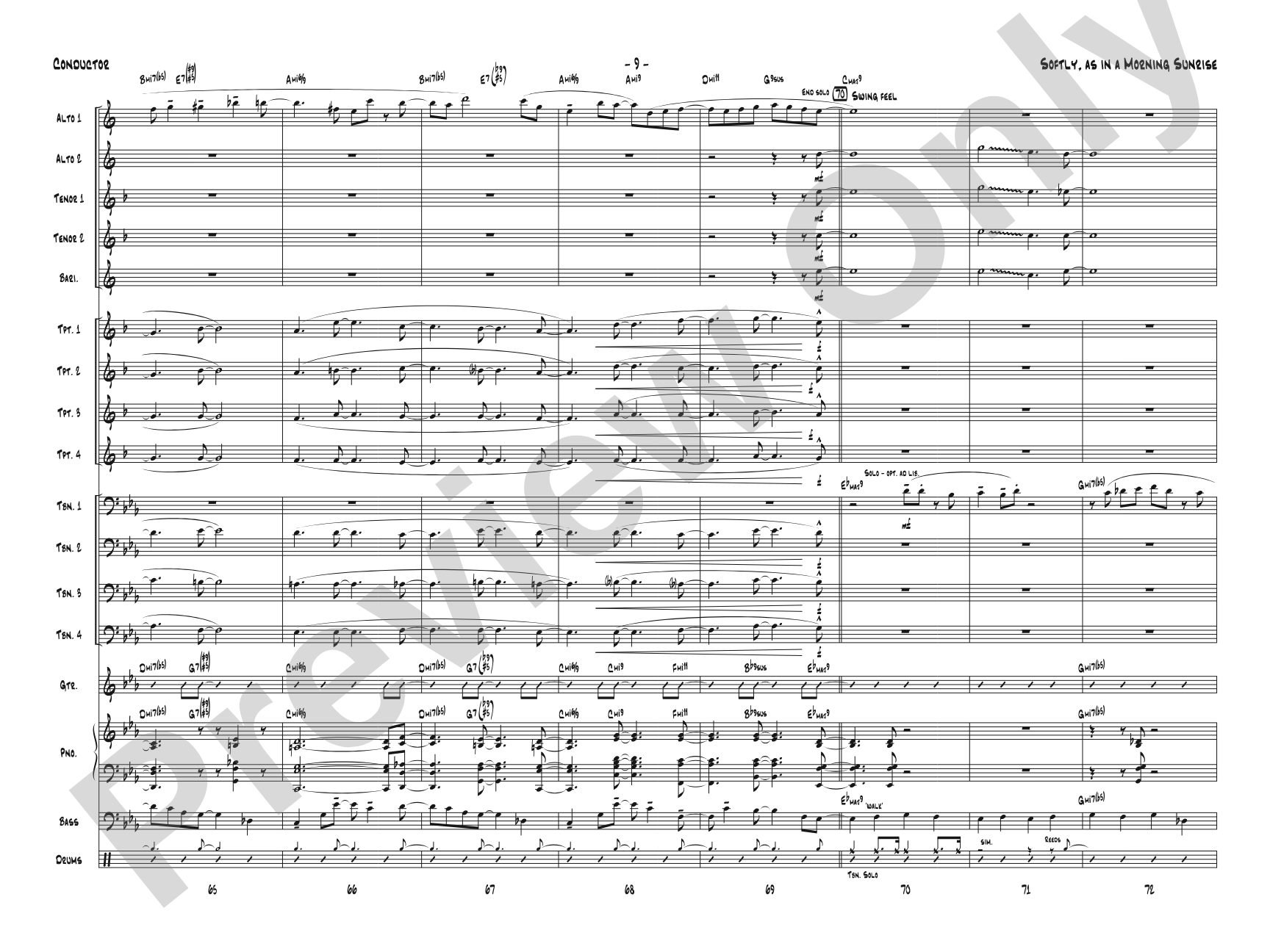 Softly, As in a Morning Sunrise: Jazz Ensemble Conductor Score & Parts