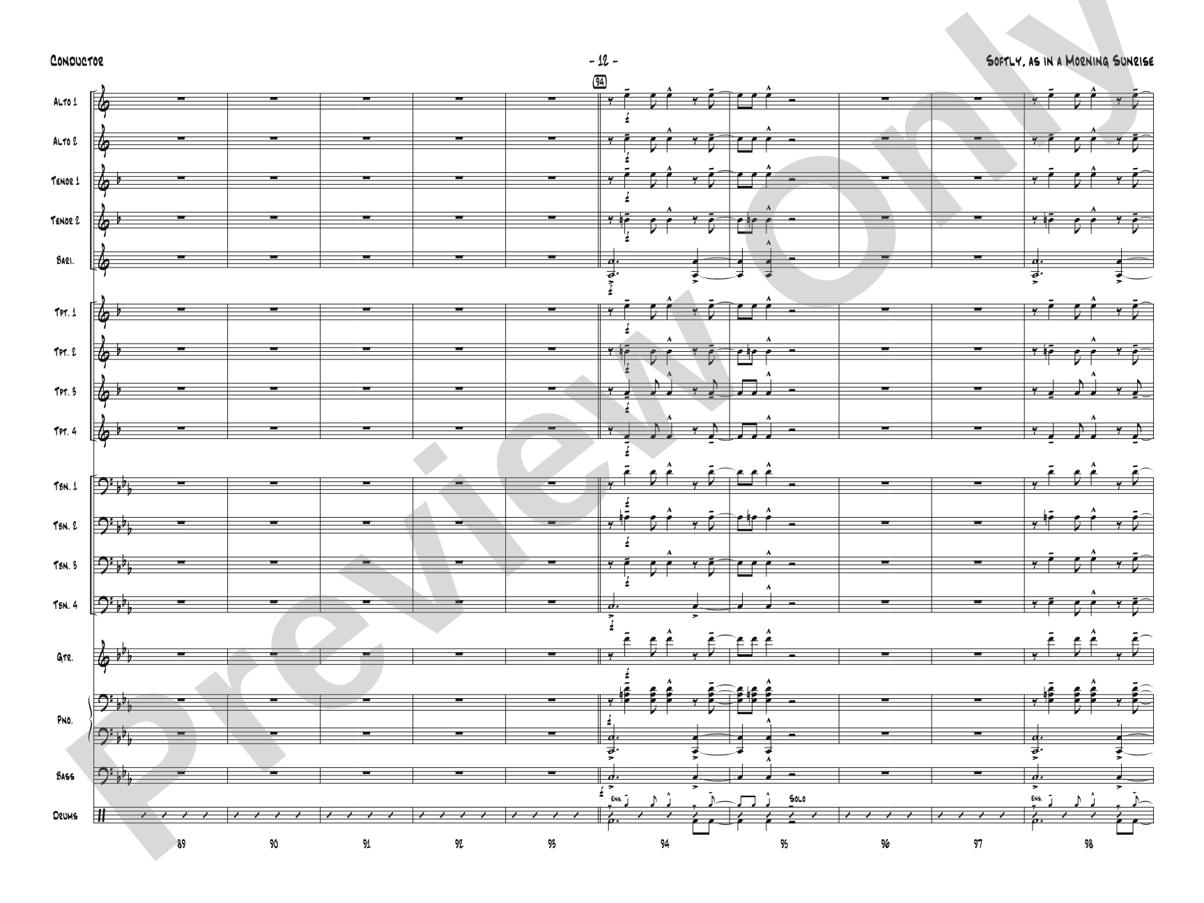 Softly, As in a Morning Sunrise: Jazz Ensemble Conductor Score & Parts