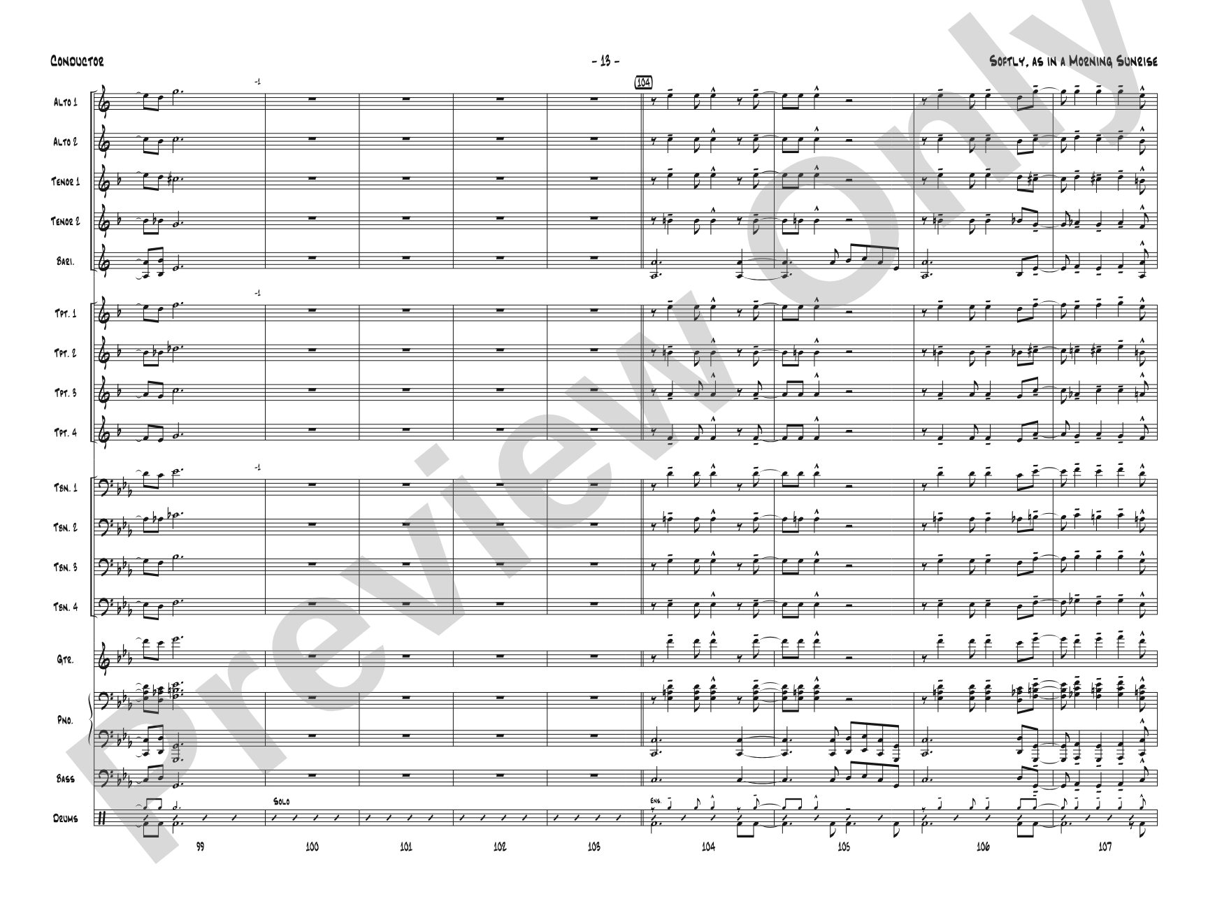 Softly, As in a Morning Sunrise: Jazz Ensemble Conductor Score & Parts