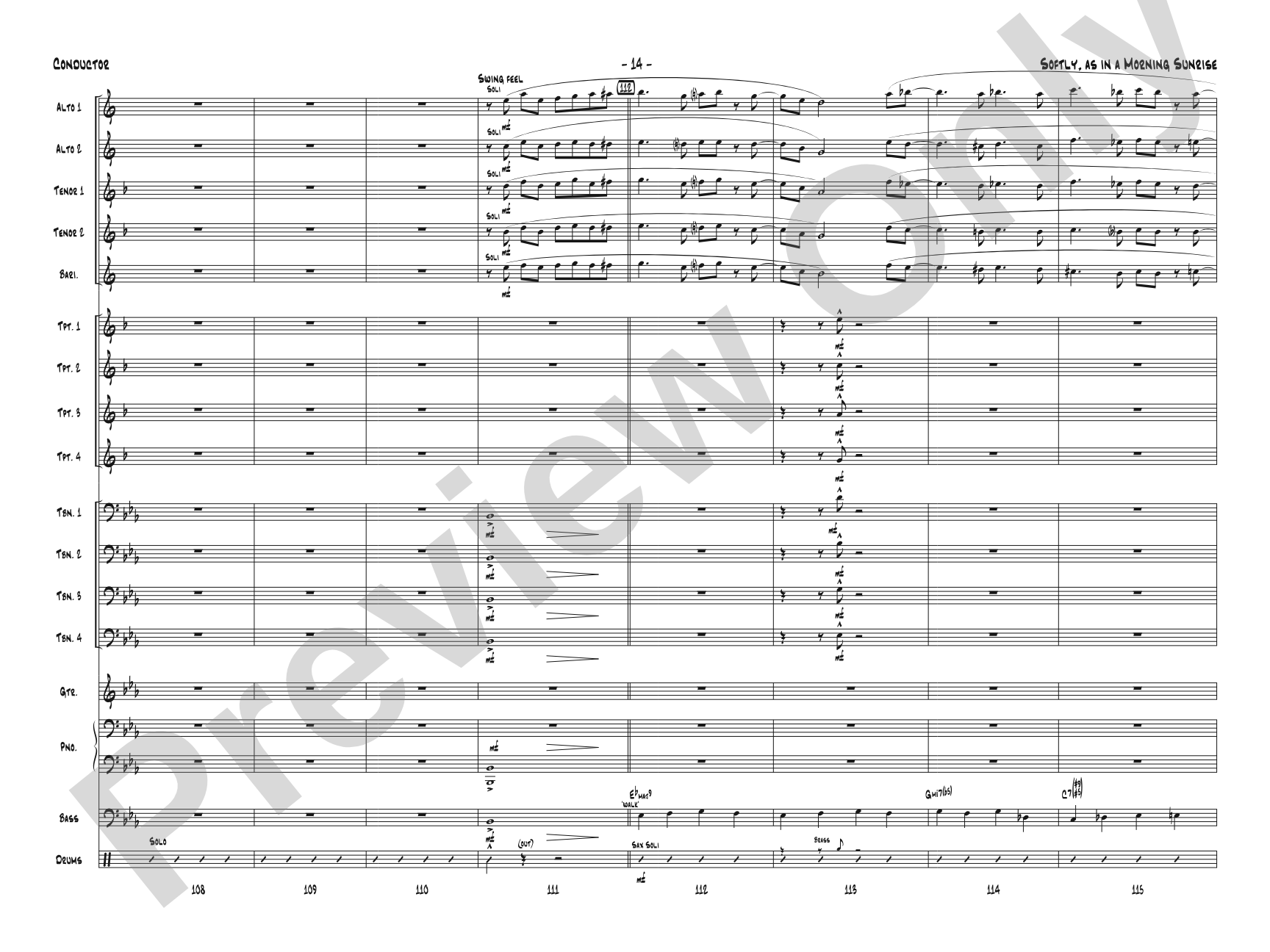 Softly, As in a Morning Sunrise: Jazz Ensemble Conductor Score & Parts