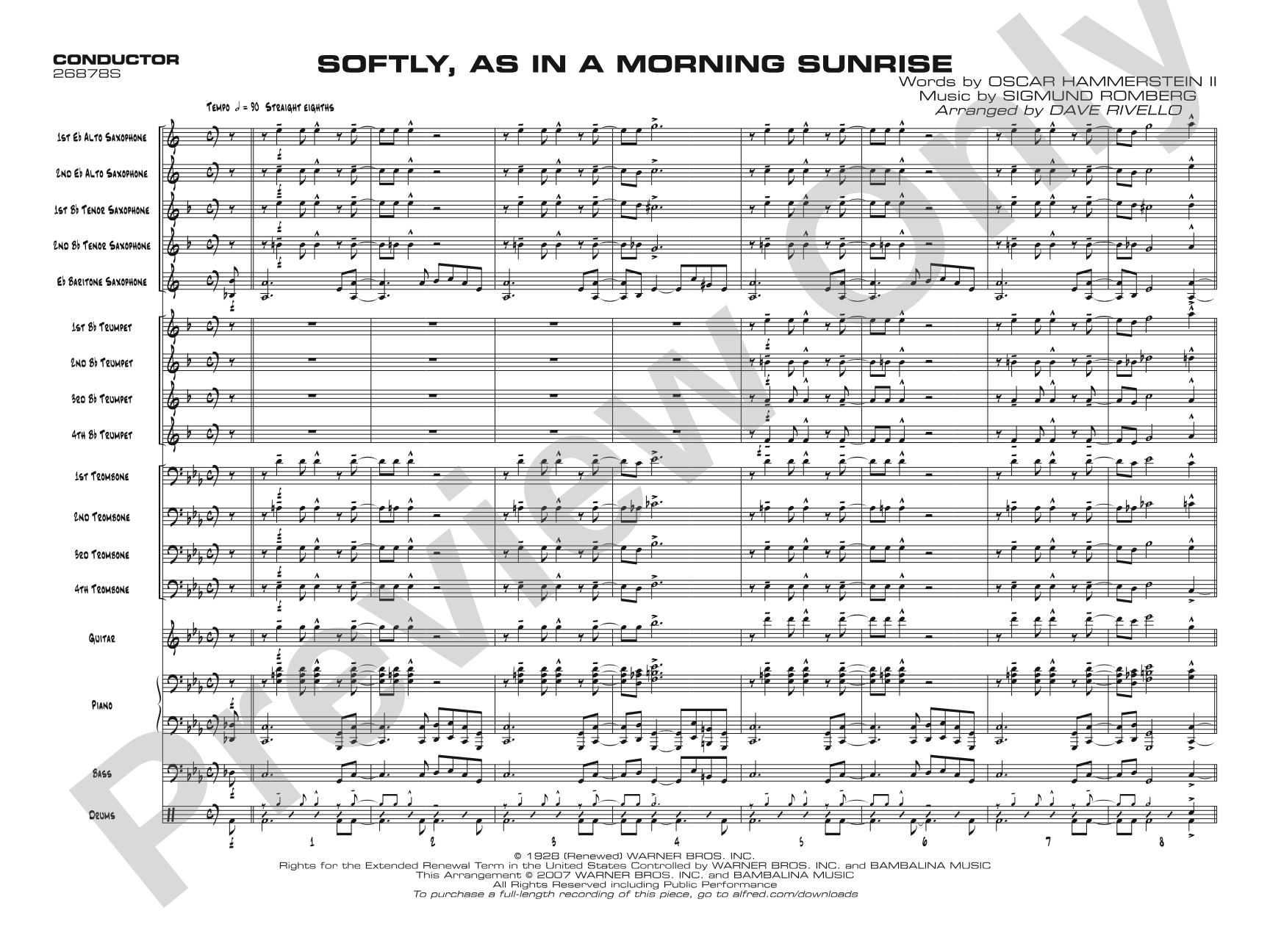 Softly, As in a Morning Sunrise: Jazz Ensemble Conductor Score & Parts