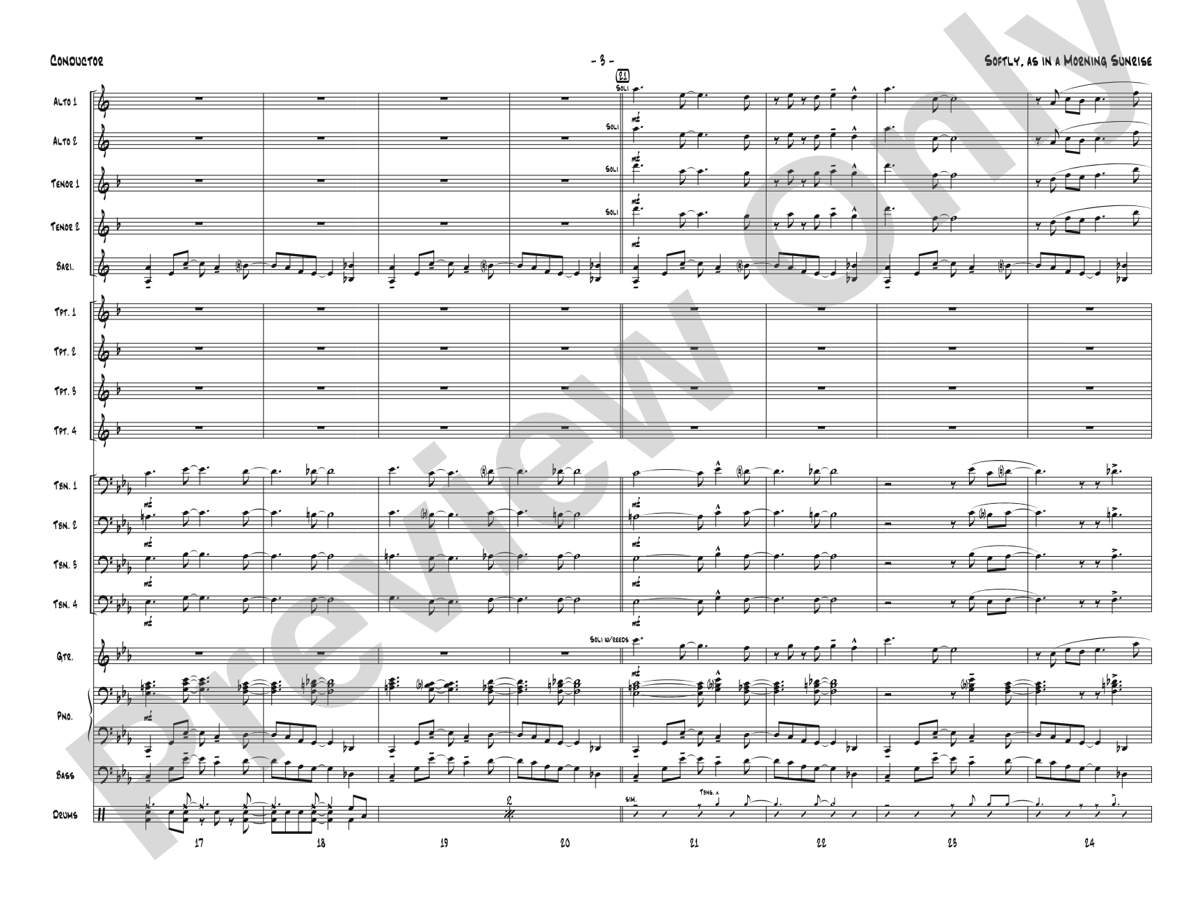 Softly, As in a Morning Sunrise: Jazz Ensemble Conductor Score & Parts