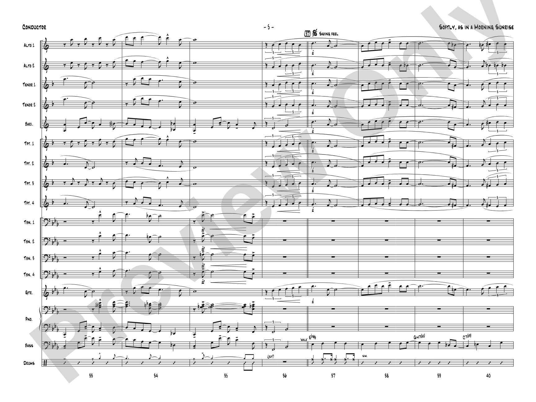 Softly, As in a Morning Sunrise: Jazz Ensemble Conductor Score & Parts