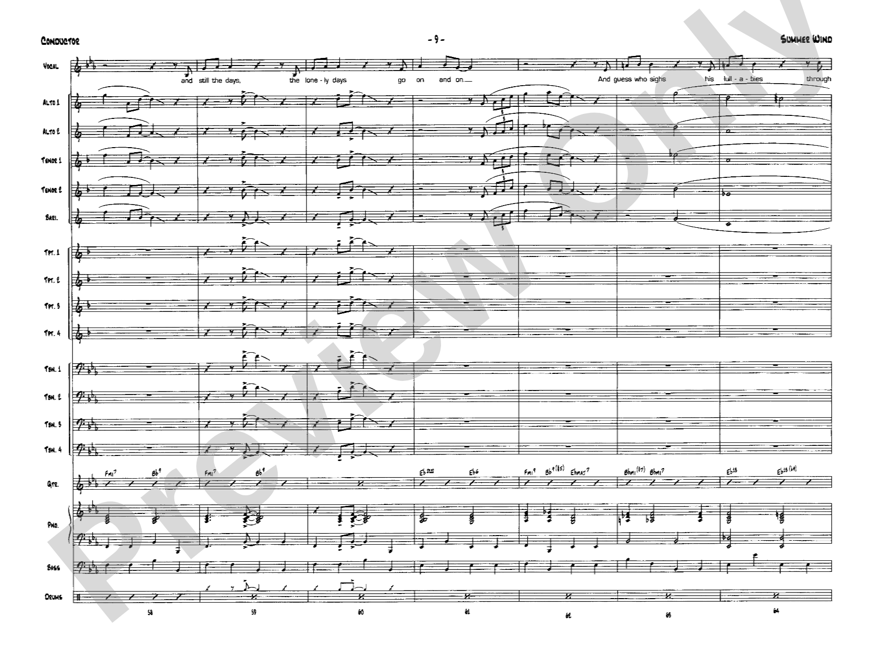 Summer Wind: Vocal Solo with Jazz Ensemble Conductor Score & Parts