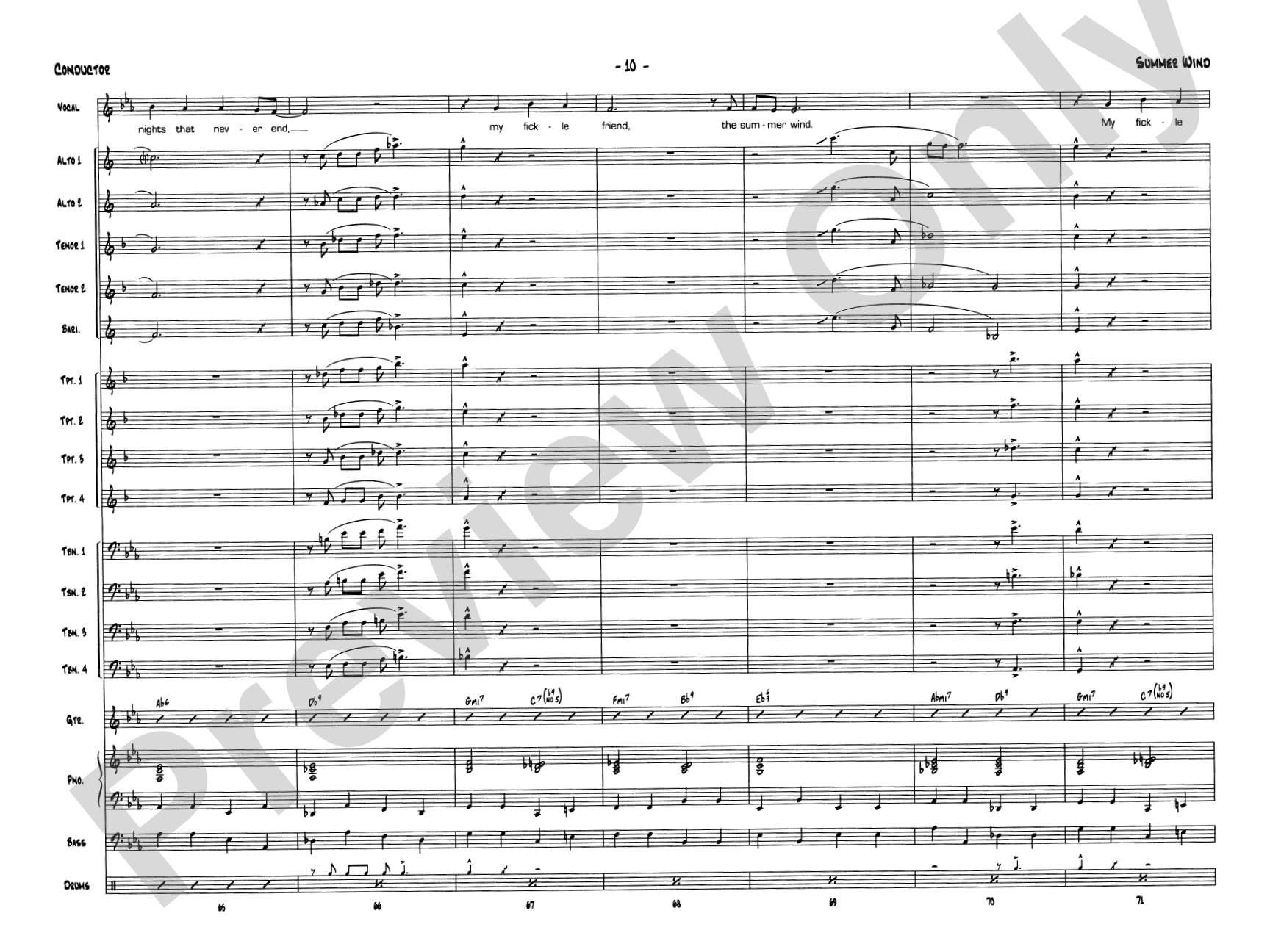 Summer Wind: Vocal Solo with Jazz Ensemble Conductor Score & Parts