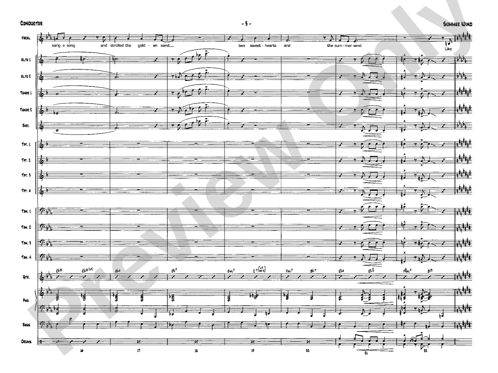 Summer Wind: Vocal Solo with Jazz Ensemble Conductor Score & Parts