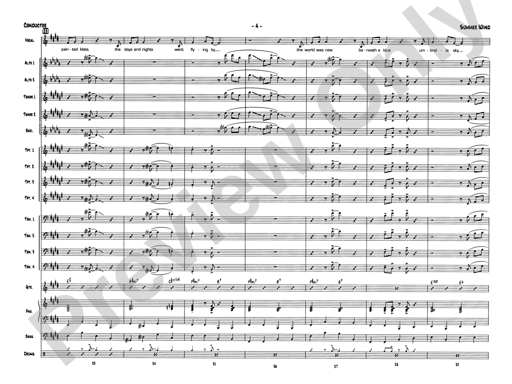 Summer Wind: Vocal Solo with Jazz Ensemble Conductor Score & Parts