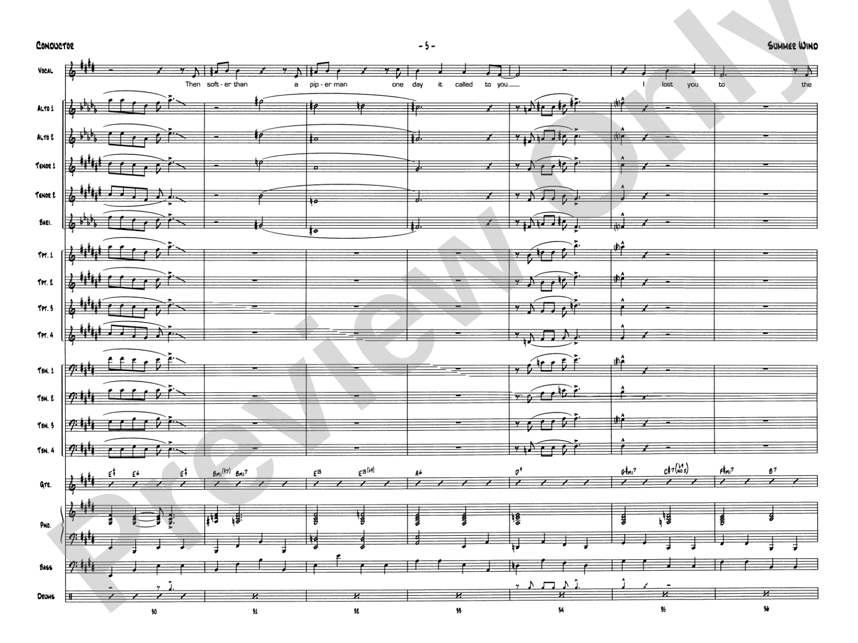 Summer Wind: Vocal Solo with Jazz Ensemble Conductor Score & Parts