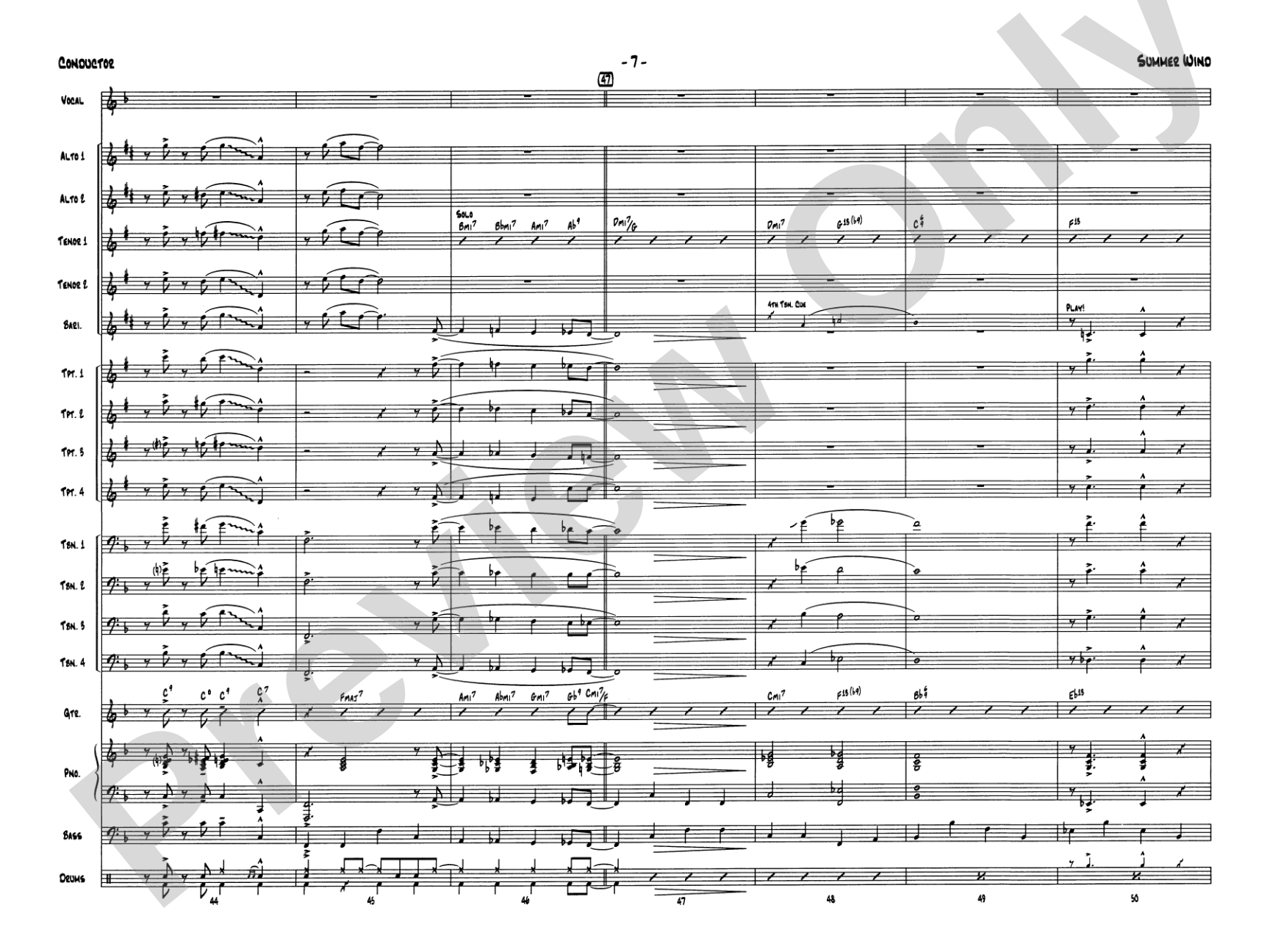 Summer Wind: Vocal Solo with Jazz Ensemble Conductor Score & Parts