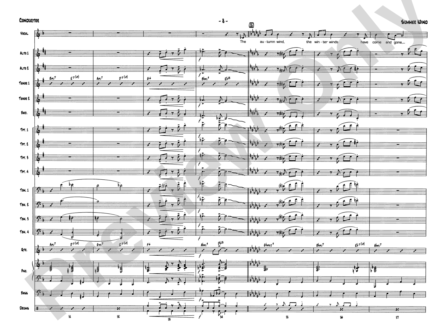 Summer Wind: Vocal Solo with Jazz Ensemble Conductor Score & Parts