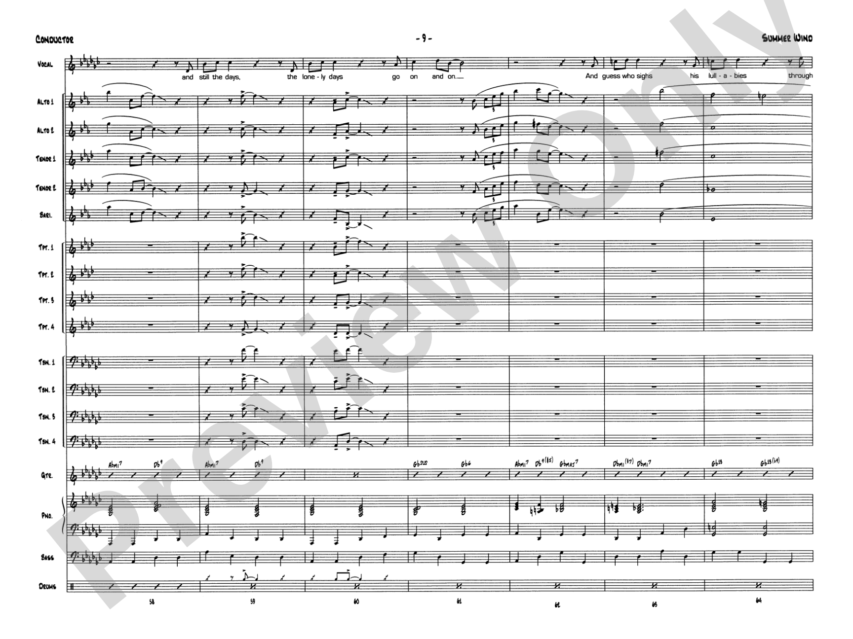 Summer Wind: Vocal Solo with Jazz Ensemble Conductor Score & Parts