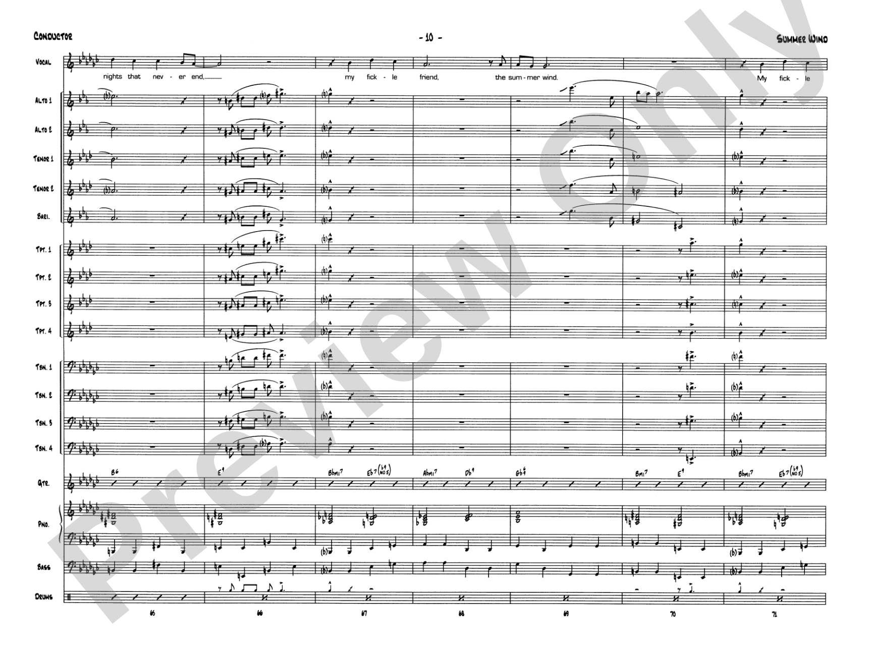 Summer Wind: Vocal Solo with Jazz Ensemble Conductor Score & Parts