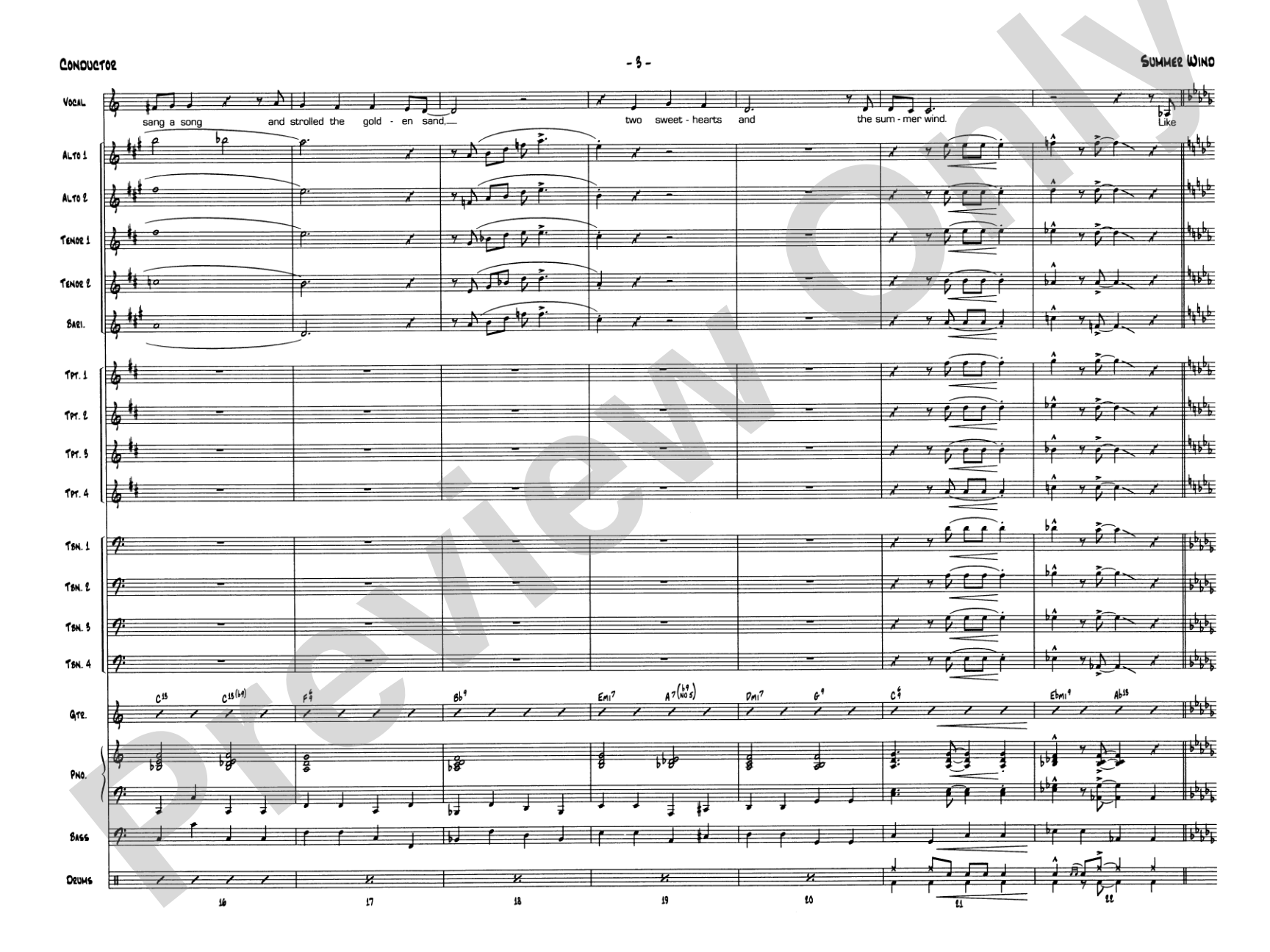 Summer Wind: Vocal Solo with Jazz Ensemble Conductor Score & Parts