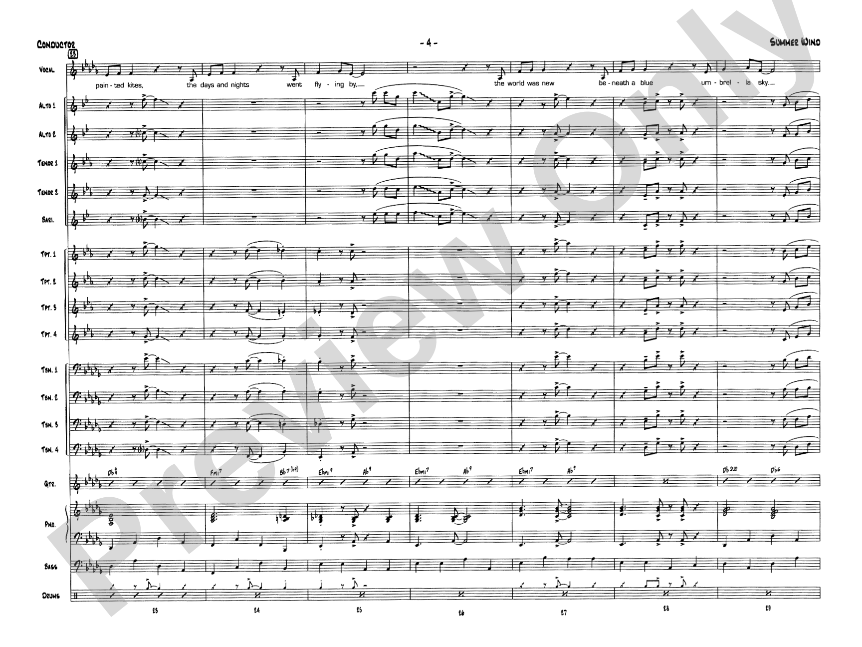 Summer Wind: Vocal Solo with Jazz Ensemble Conductor Score & Parts