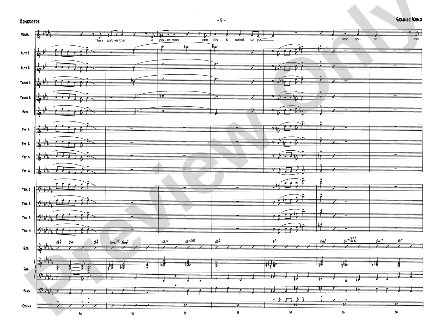 Summer Wind: Vocal Solo with Jazz Ensemble Conductor Score & Parts