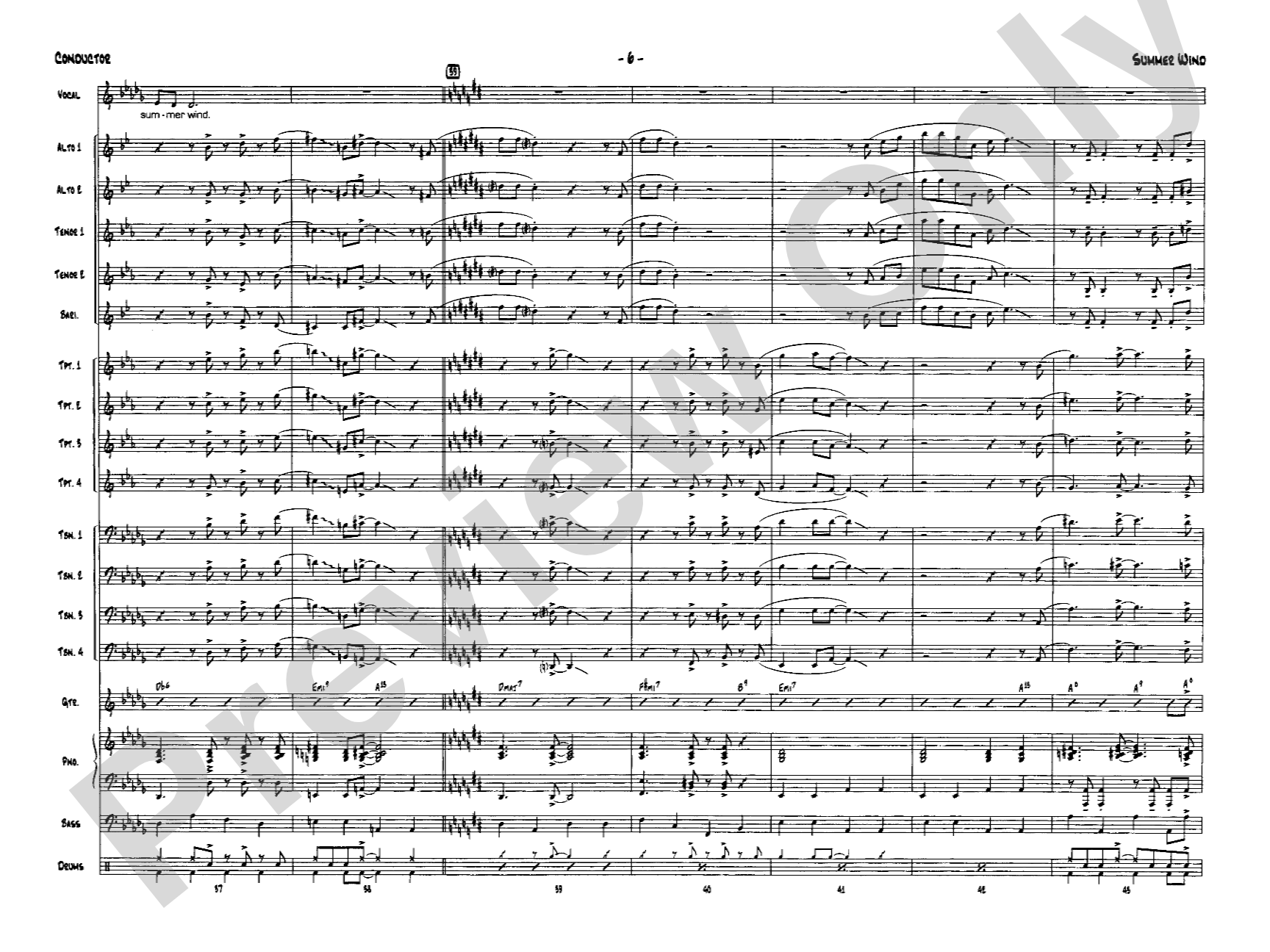 Summer Wind: Vocal Solo with Jazz Ensemble Conductor Score & Parts