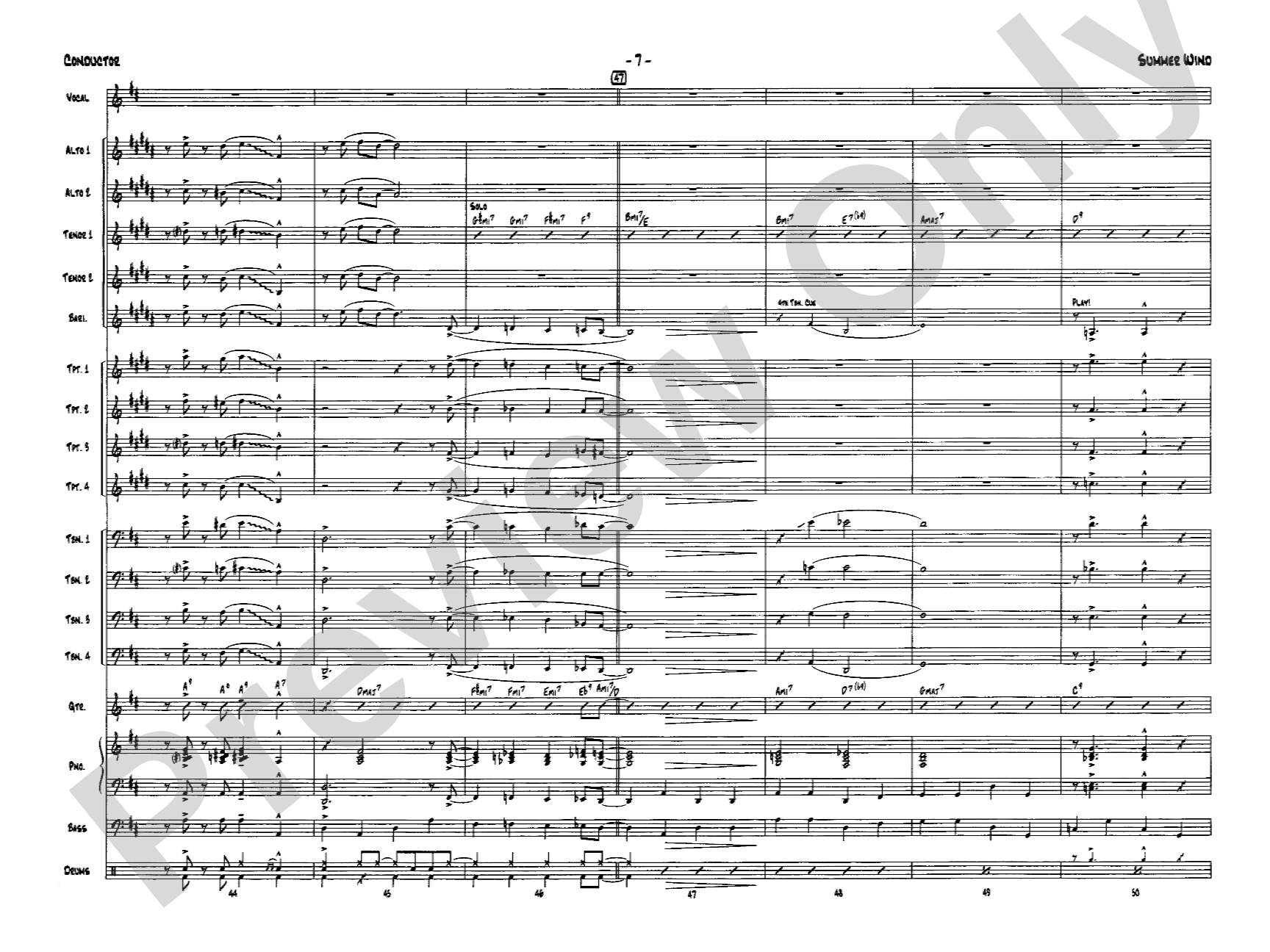 Summer Wind: Vocal Solo with Jazz Ensemble Conductor Score & Parts
