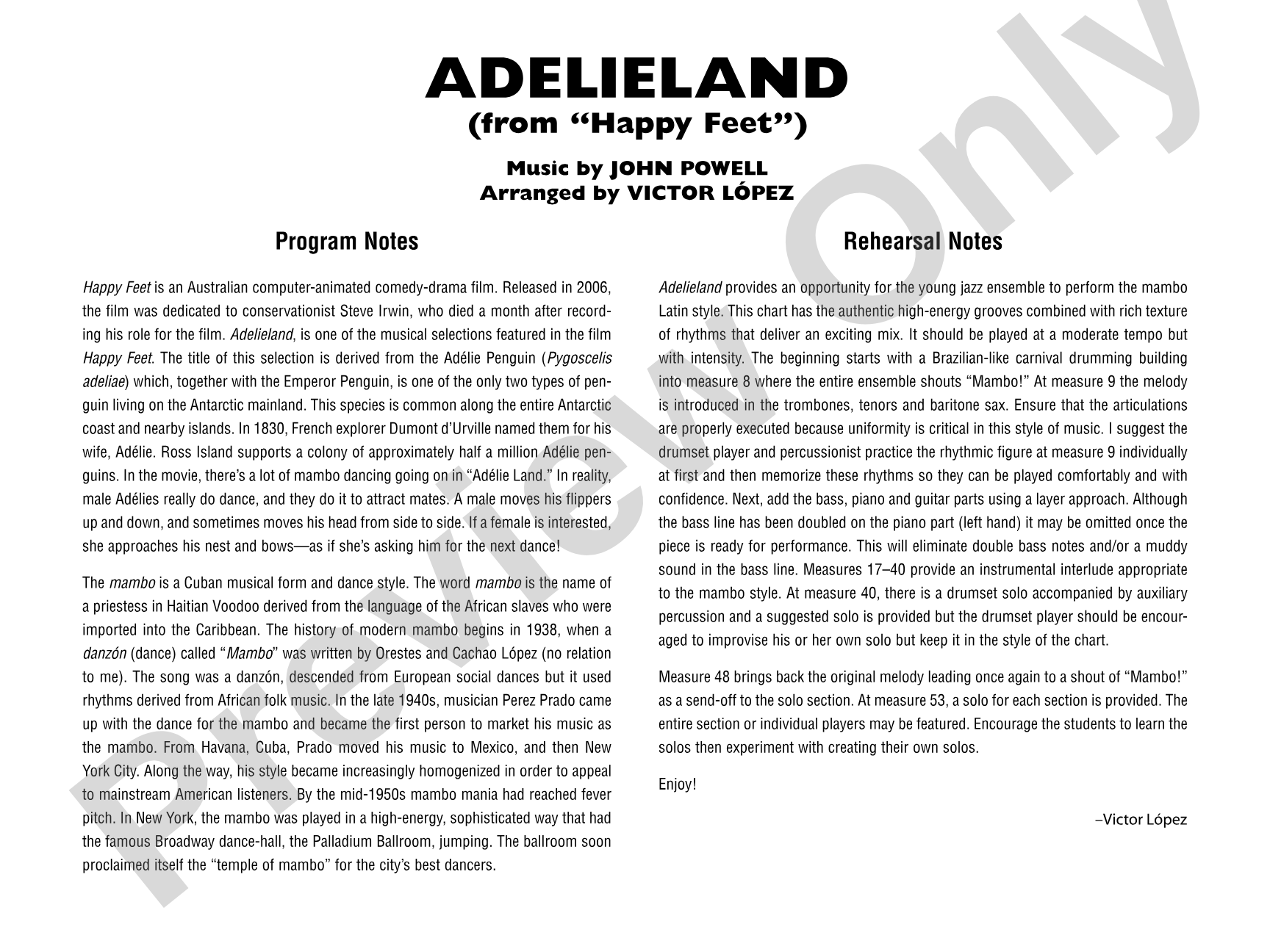 Adelieland (from Happy Feet): Jazz Ensemble Conductor Score & Parts