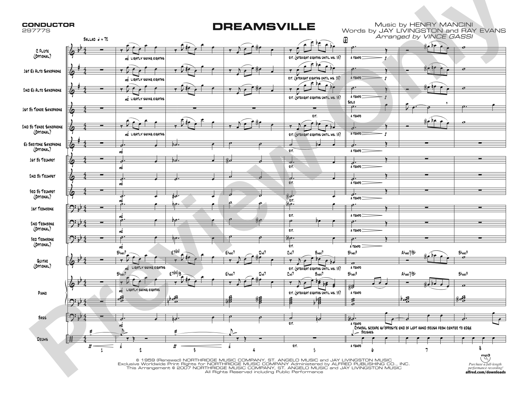 Dreamsville: Jazz Ensemble Conductor Score & Parts