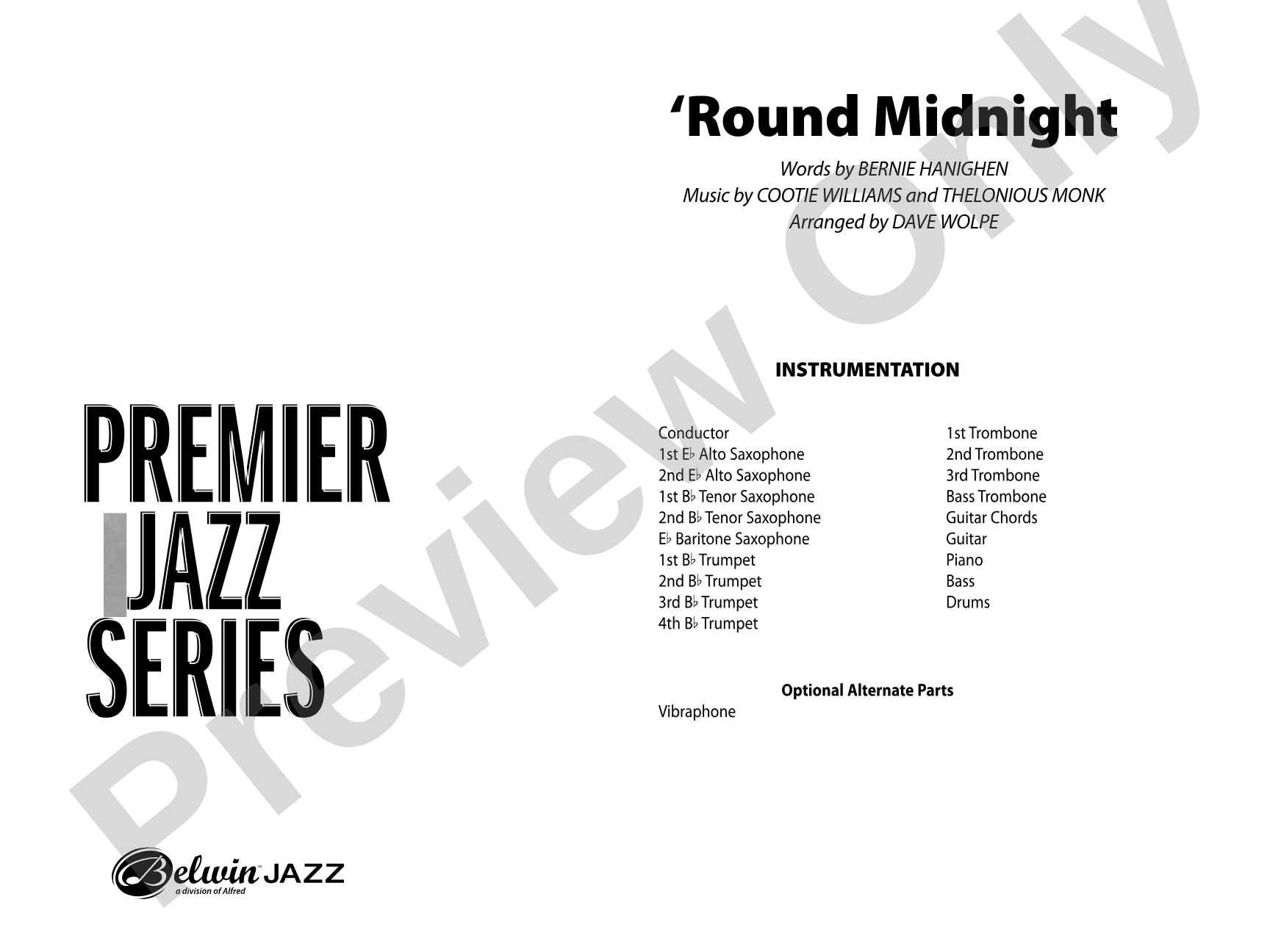 'Round Midnight: Jazz Ensemble Conductor Score & Parts