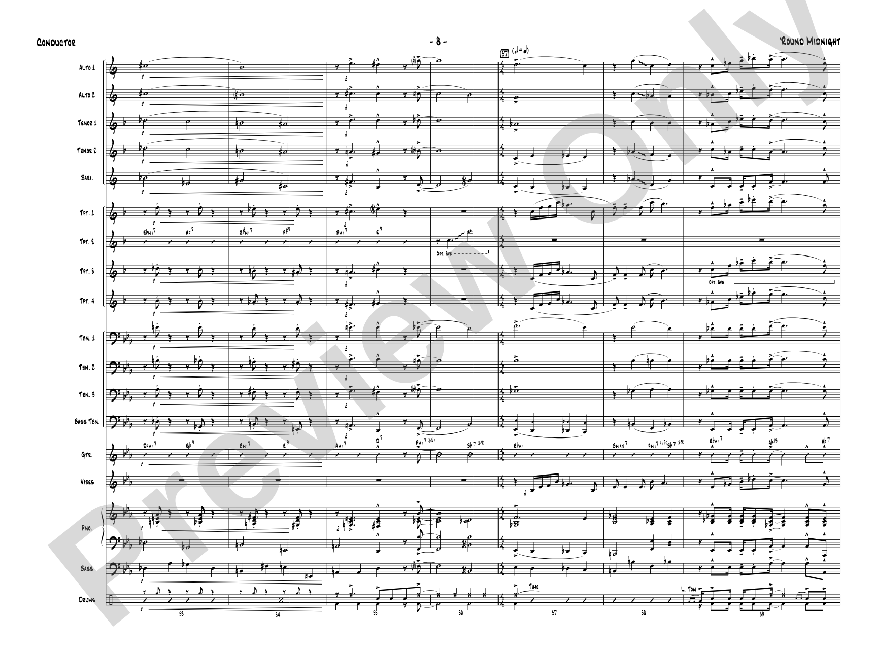 'Round Midnight: Jazz Ensemble Conductor Score & Parts