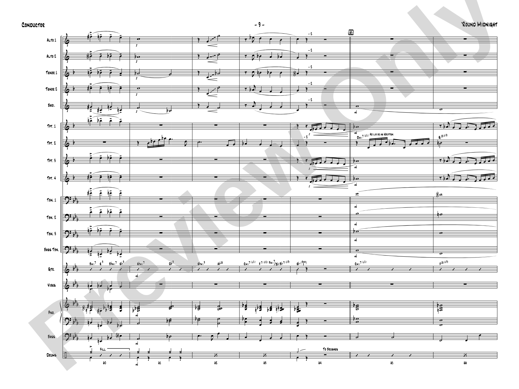'Round Midnight: Jazz Ensemble Conductor Score & Parts