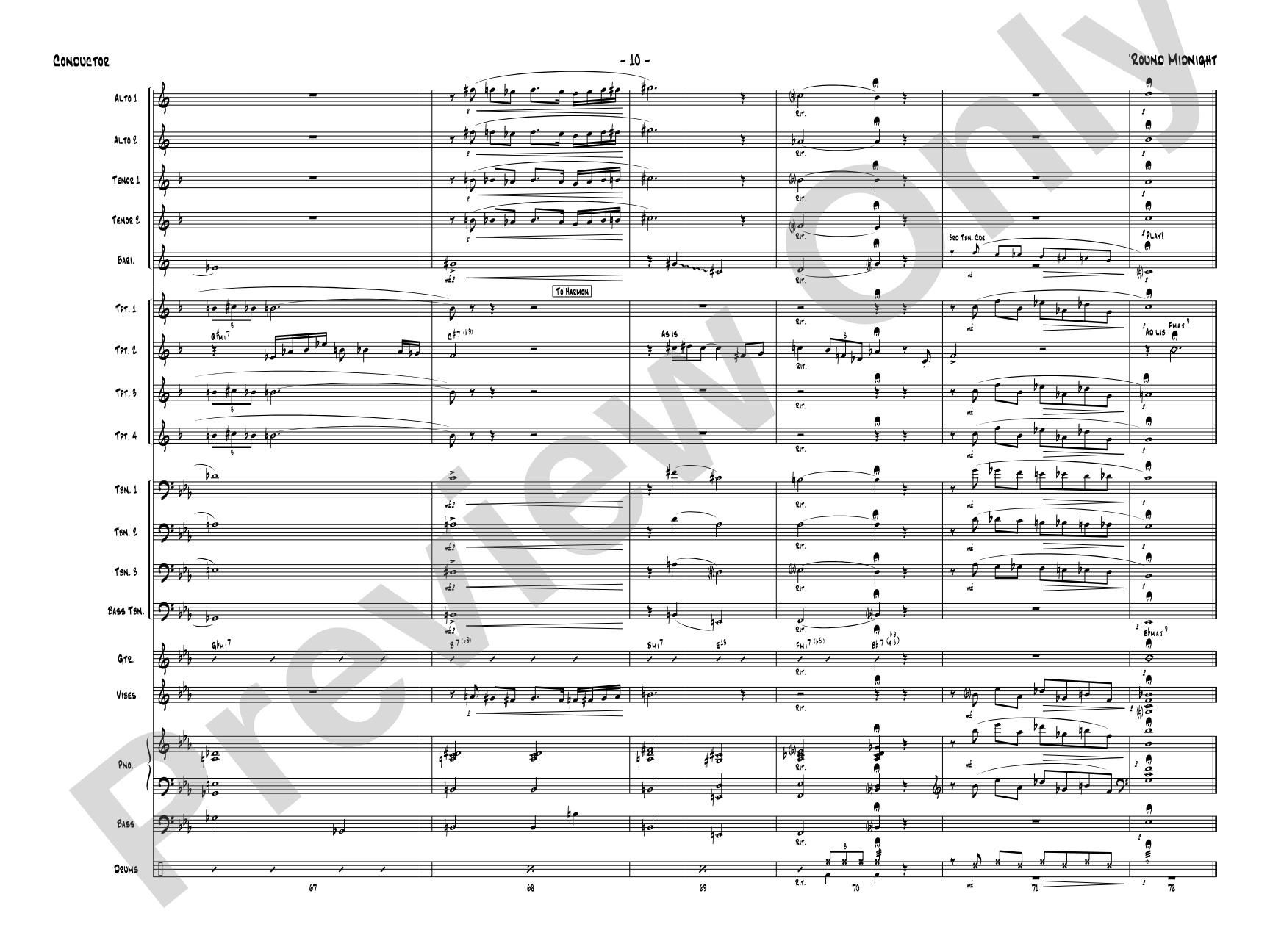 'Round Midnight: Jazz Ensemble Conductor Score & Parts