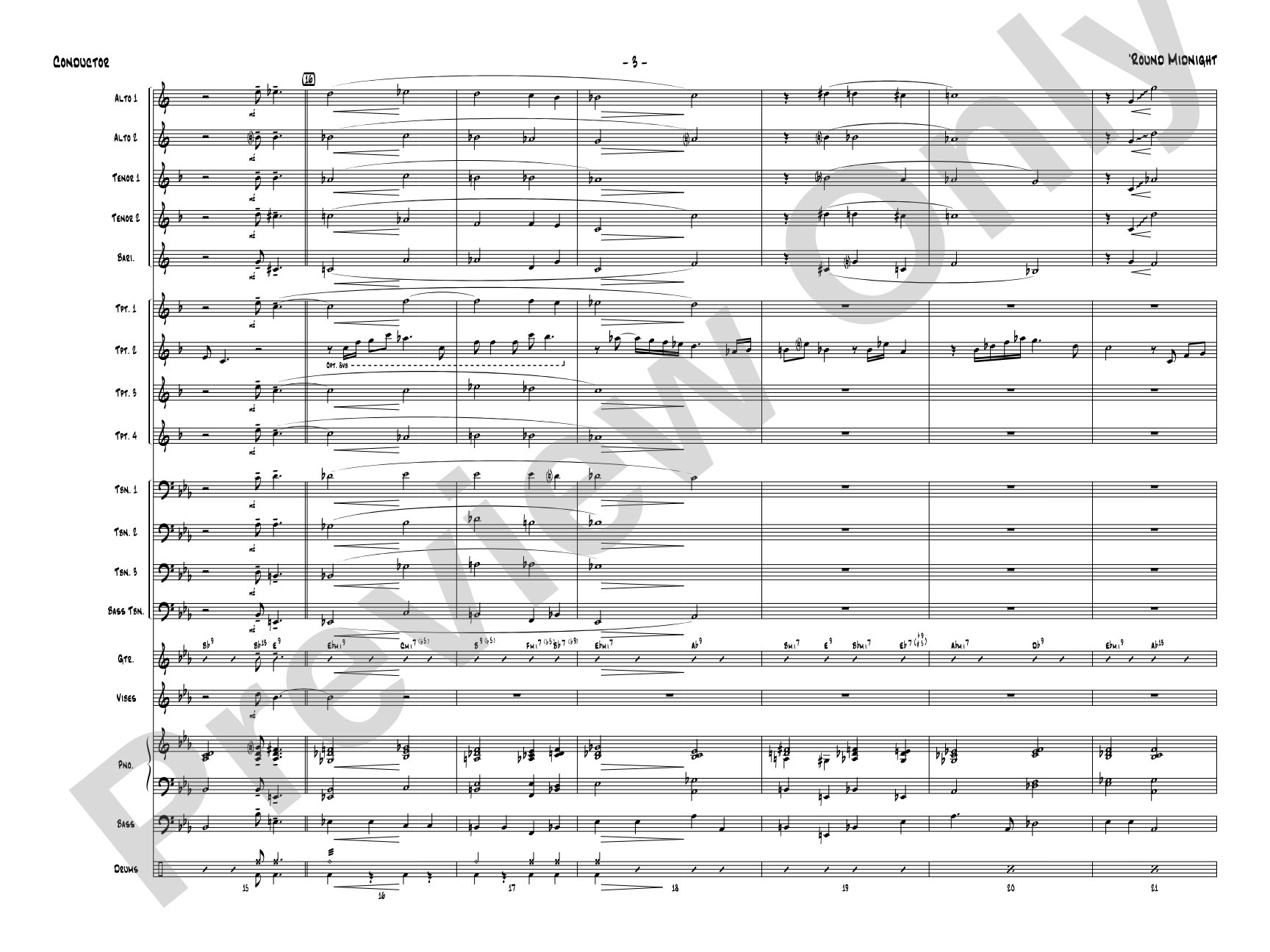 'Round Midnight: Jazz Ensemble Conductor Score & Parts