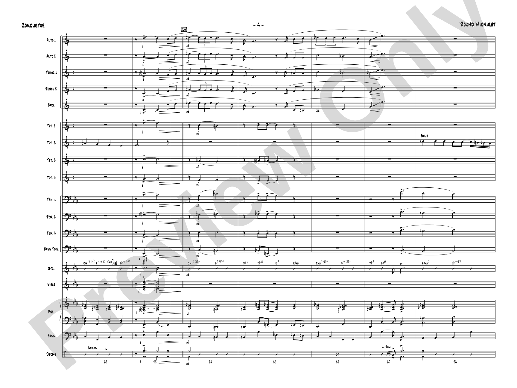 'Round Midnight: Jazz Ensemble Conductor Score & Parts