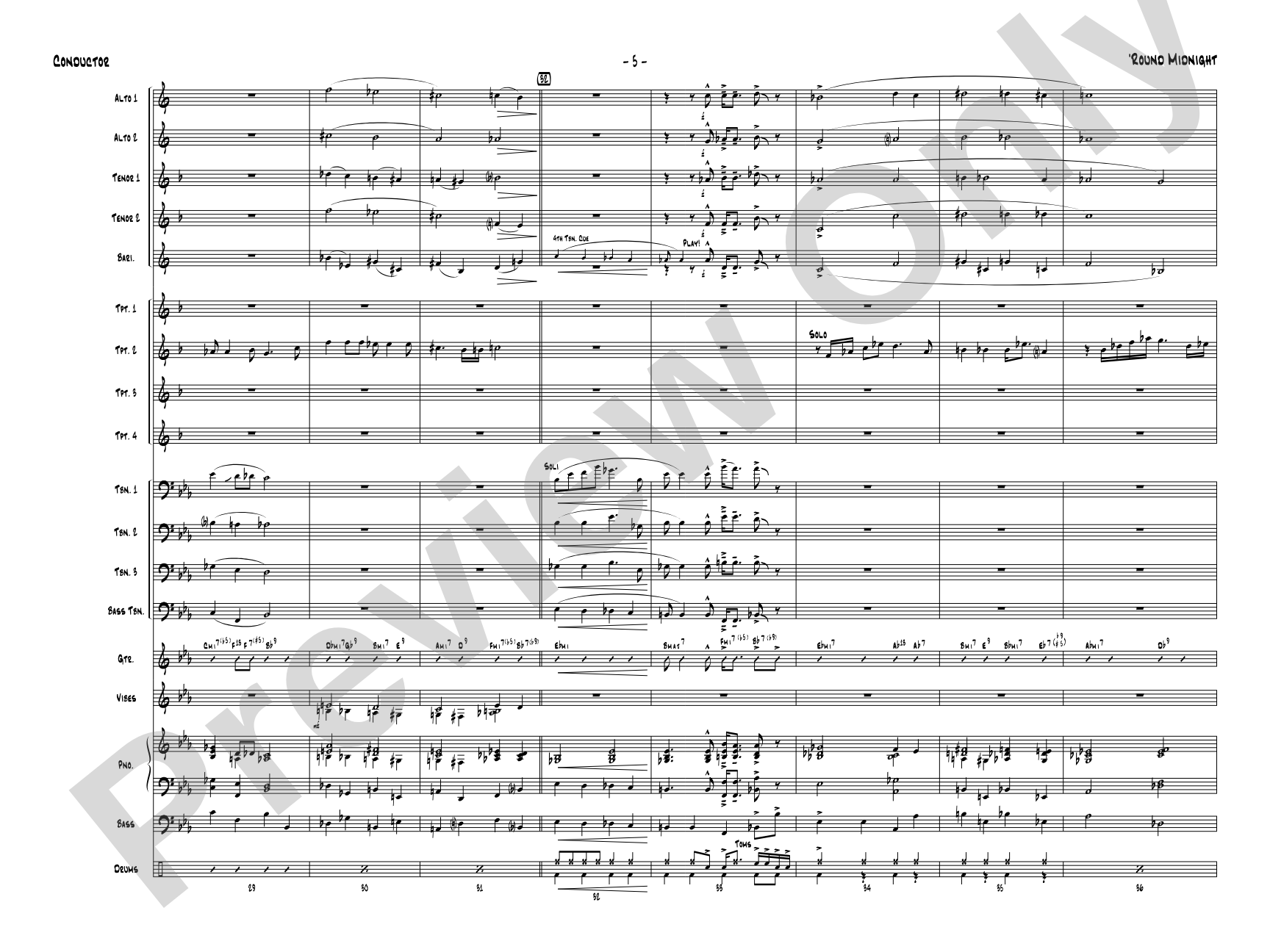 'Round Midnight: Jazz Ensemble Conductor Score & Parts