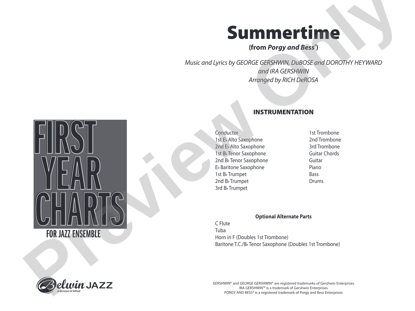 Summertime: Jazz Ensemble Conductor Score & Parts