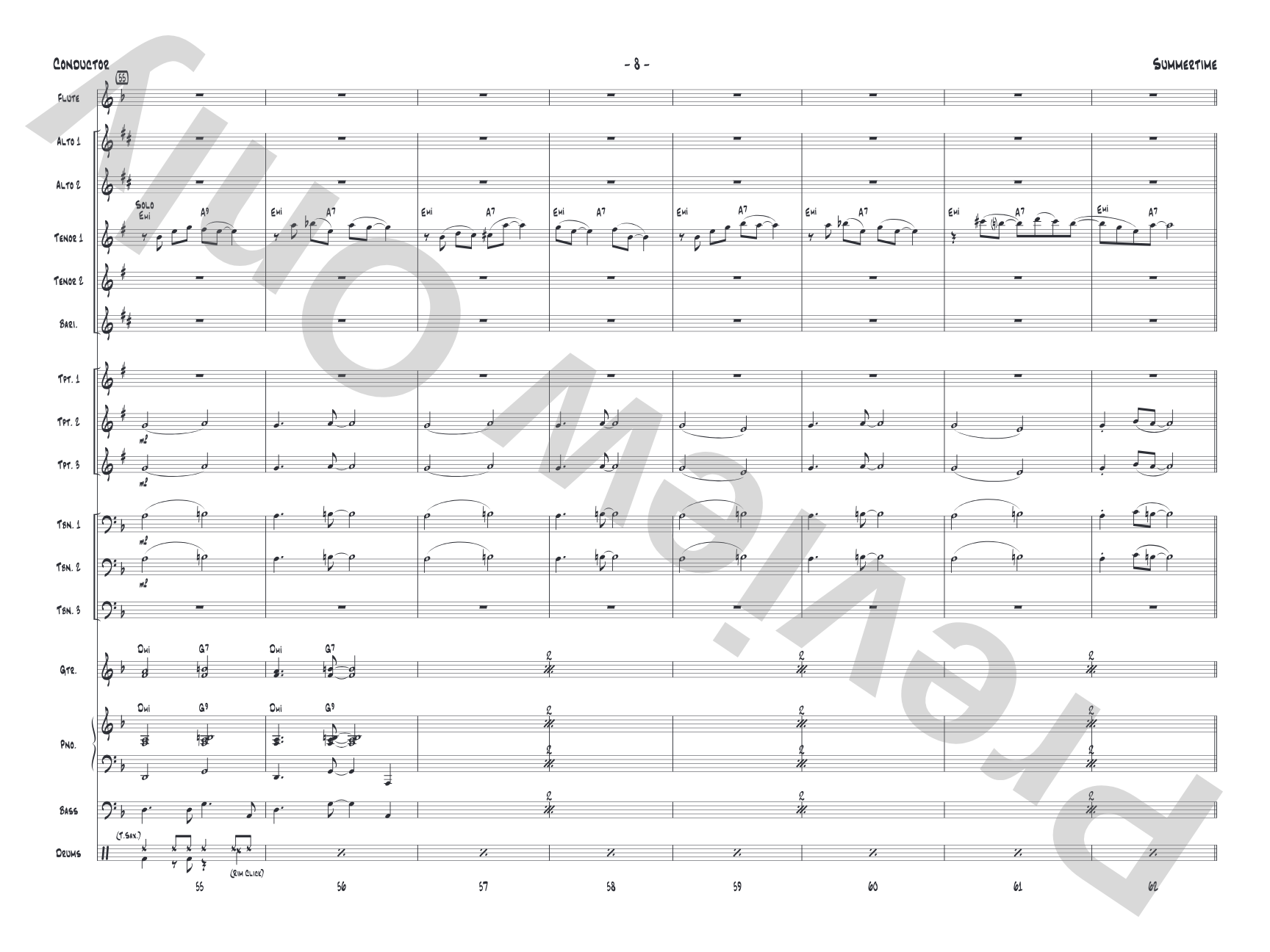 Summertime: Jazz Ensemble Conductor Score & Parts