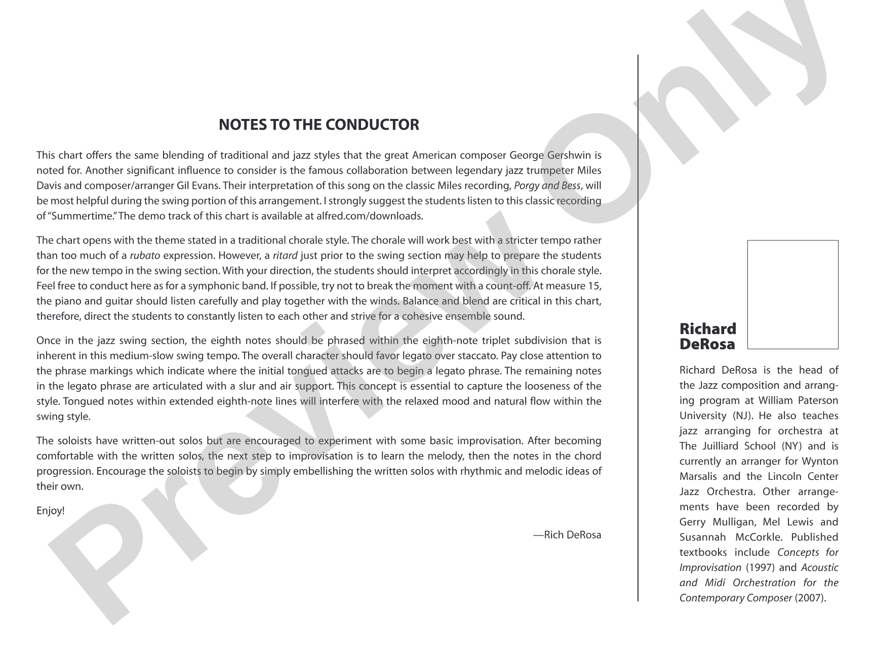 Summertime: Jazz Ensemble Conductor Score & Parts