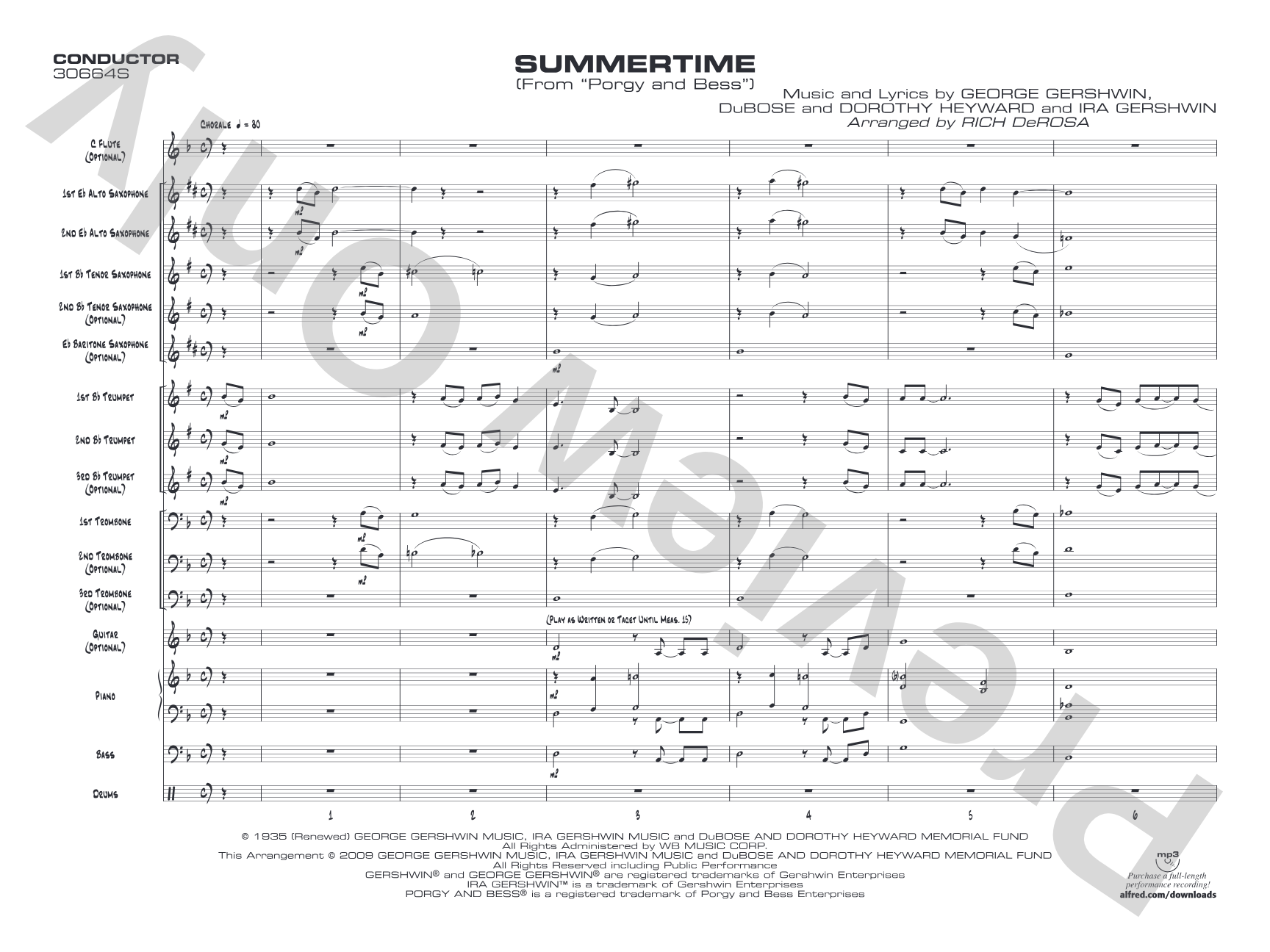 Summertime: Jazz Ensemble Conductor Score & Parts