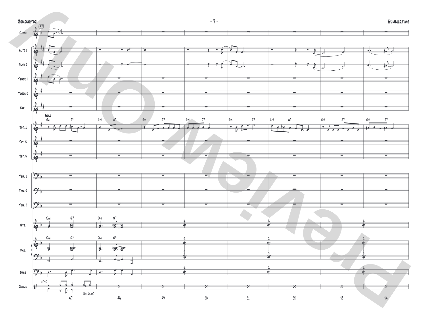 Summertime: Jazz Ensemble Conductor Score & Parts