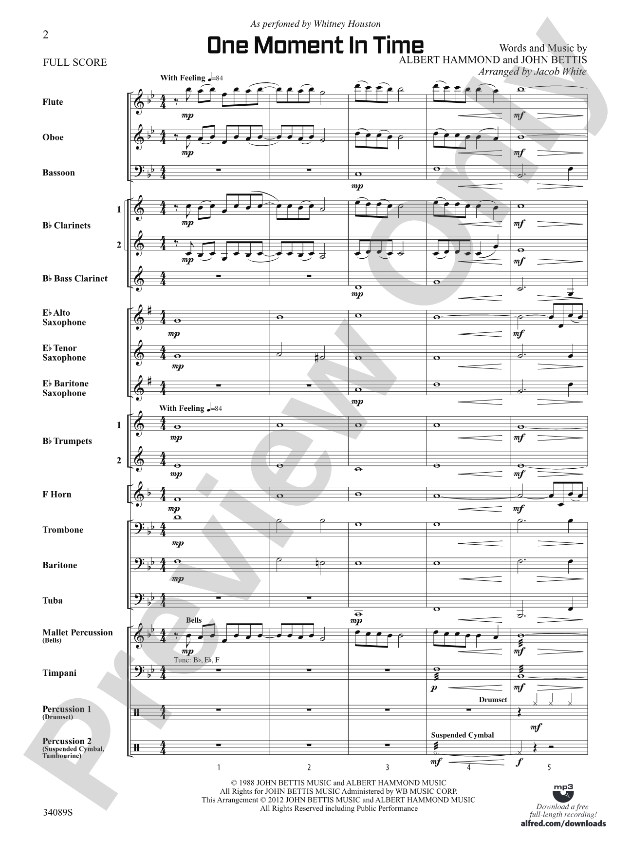 One Moment in Time: Score