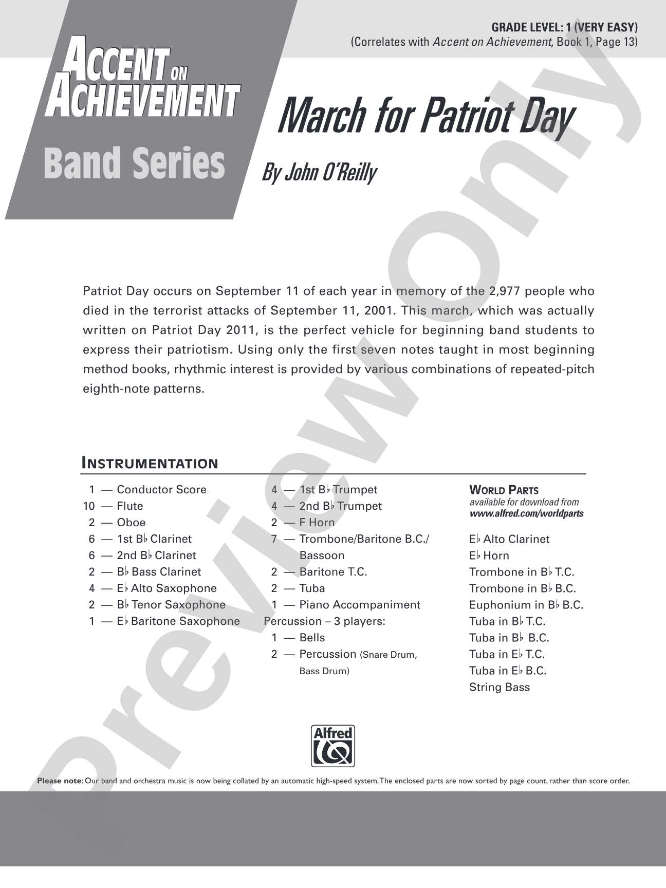 March for Patriot Day: Concert Band Conductor Score & Parts