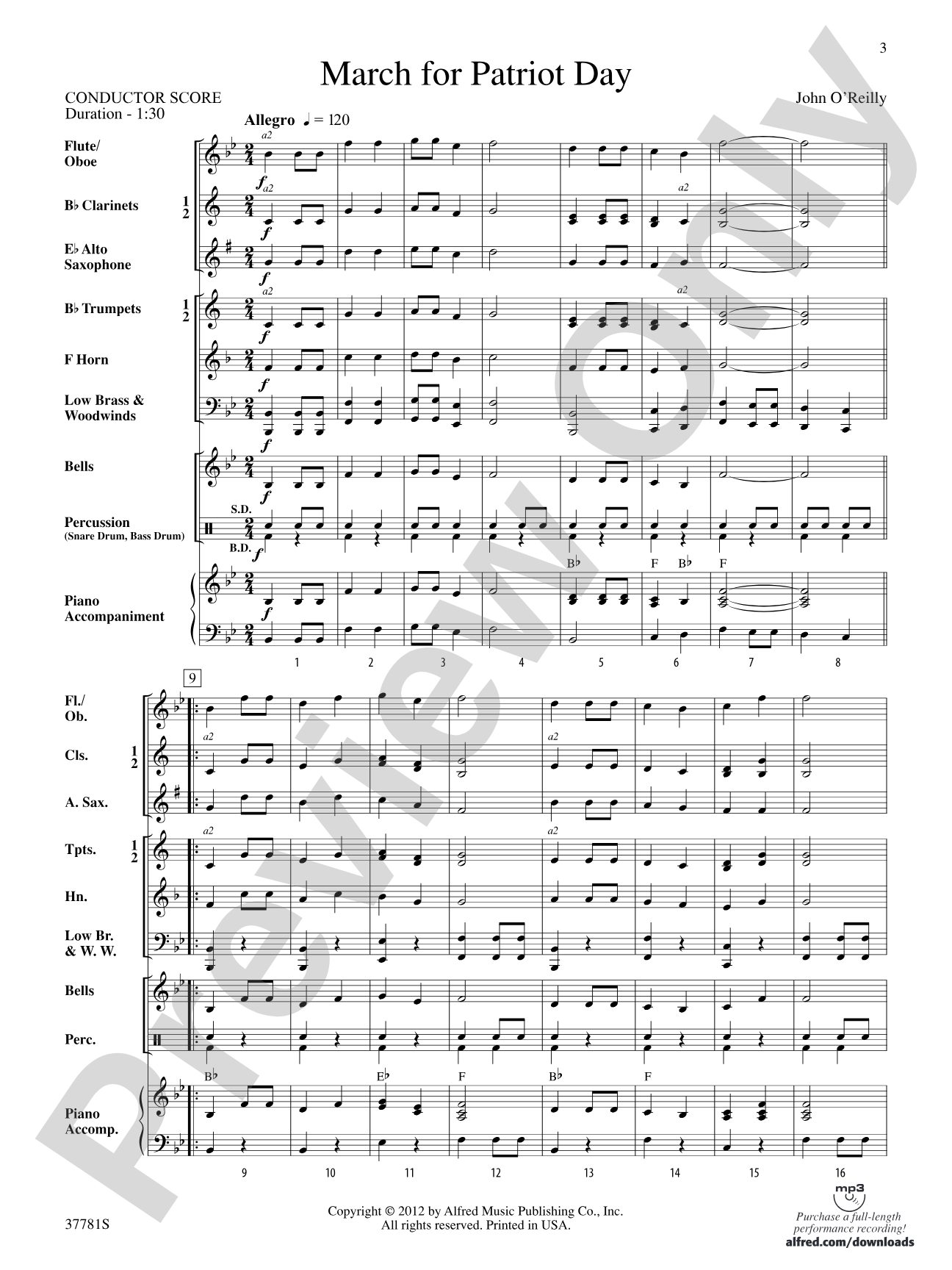 March for Patriot Day: Concert Band Conductor Score & Parts