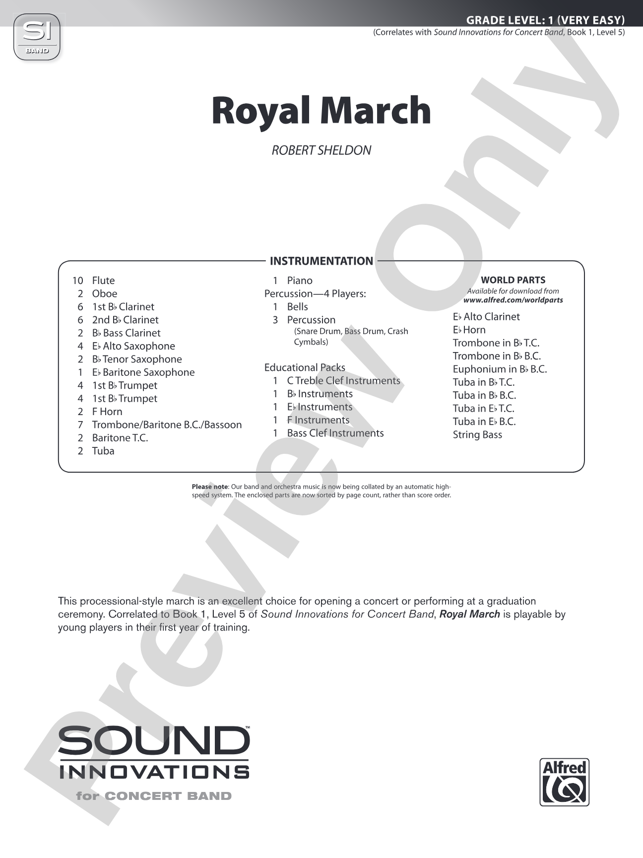 Royal March: Concert Band Conductor Score & Parts