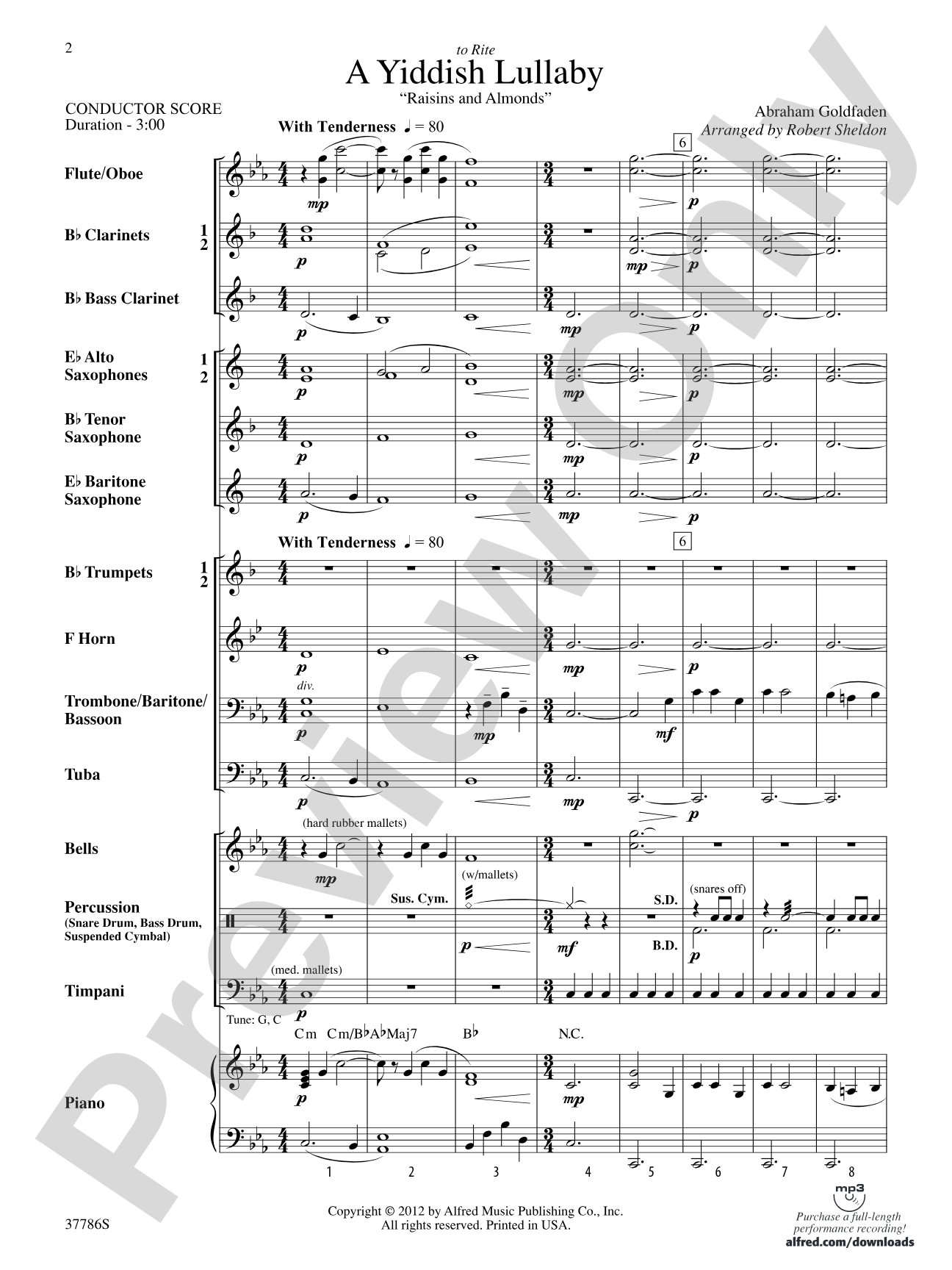 A Yiddish Lullaby: Concert Band Conductor Score & Parts