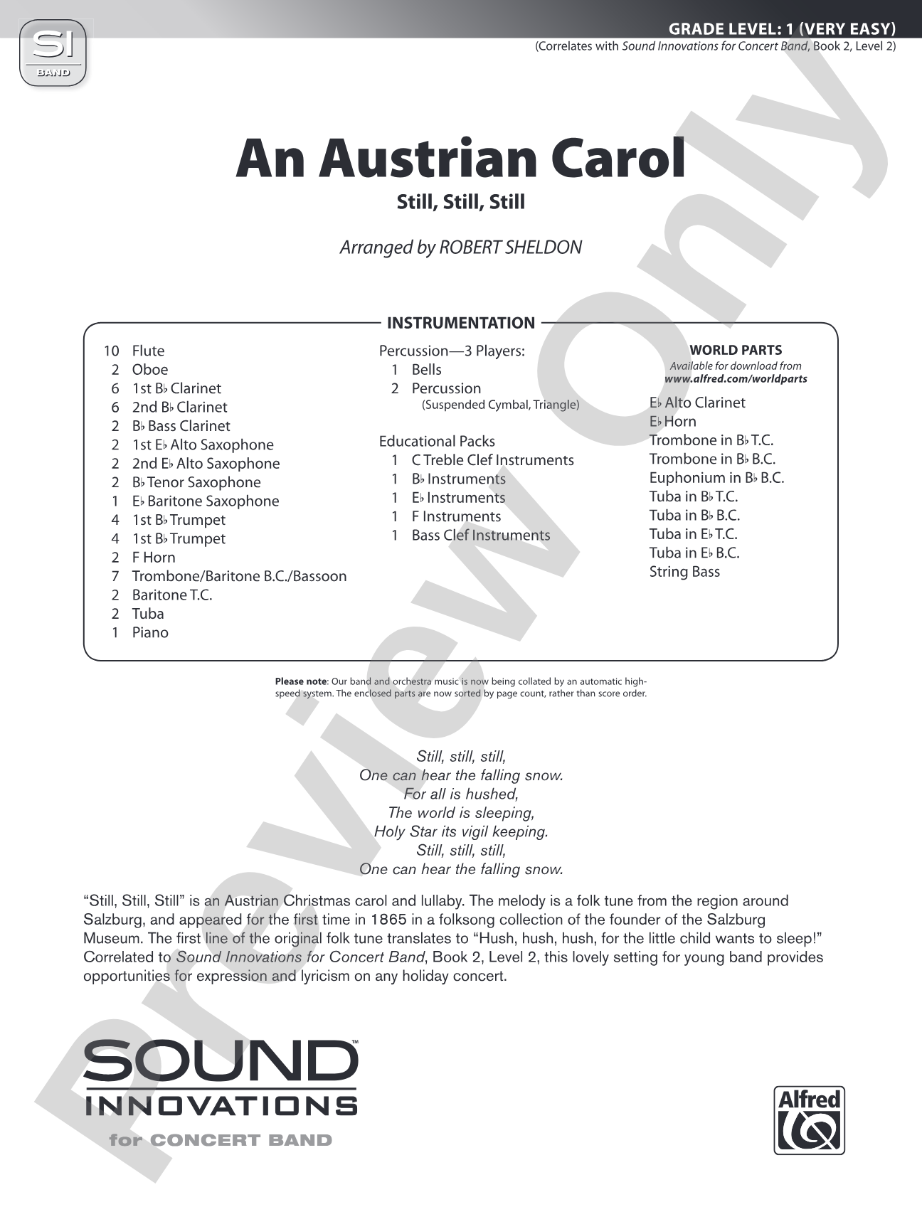 An Austrian Carol: Concert Band Conductor Score & Parts