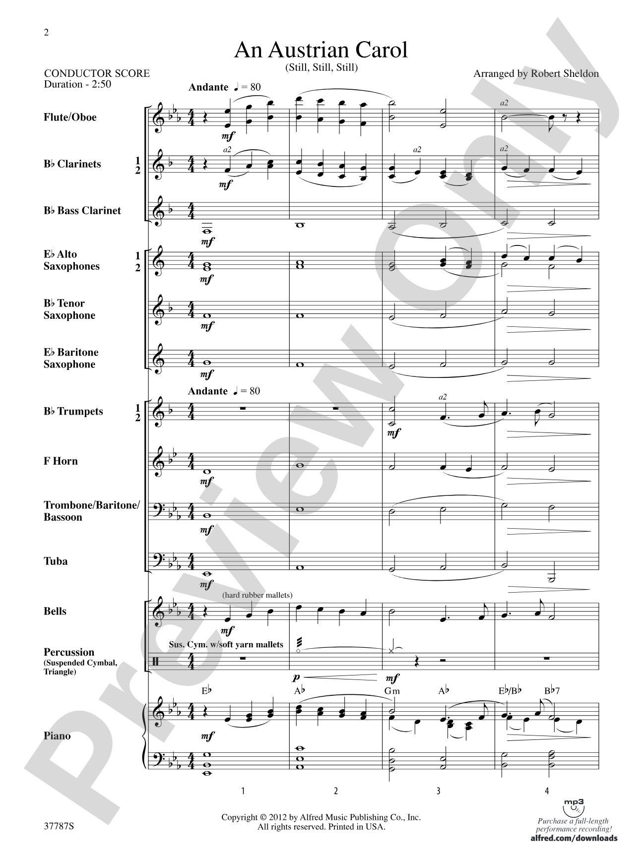 An Austrian Carol: Concert Band Conductor Score & Parts