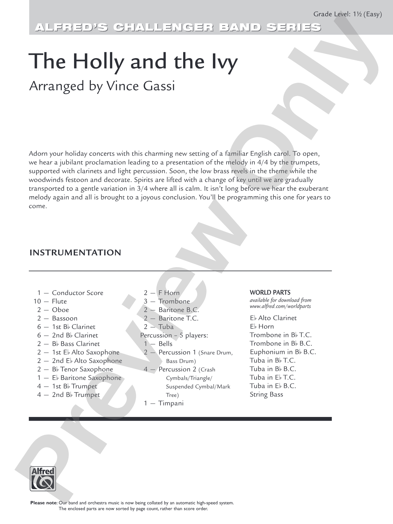 The Holly and the Ivy: Concert Band Conductor Score & Parts