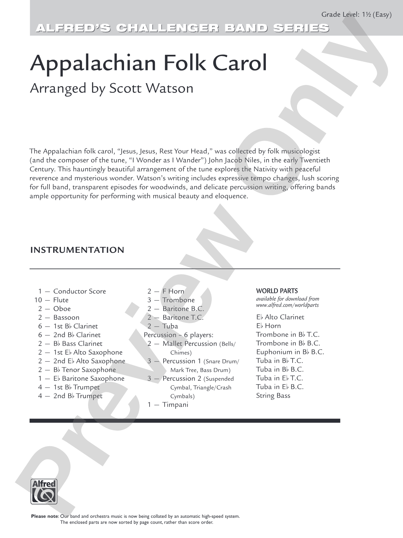 Appalachian Folk Carol: Concert Band Conductor Score & Parts