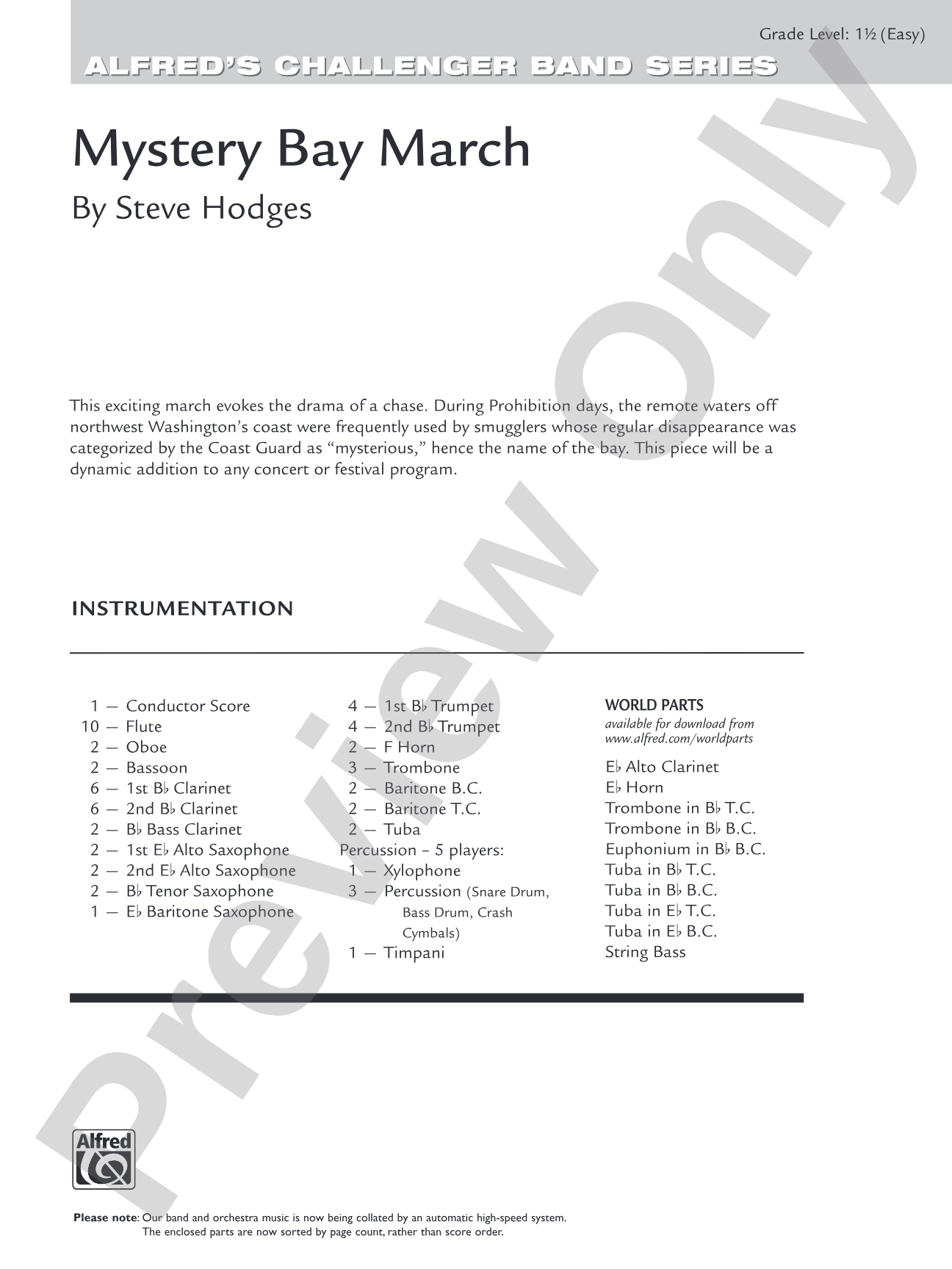 Mystery Bay March: Concert Band Conductor Score & Parts