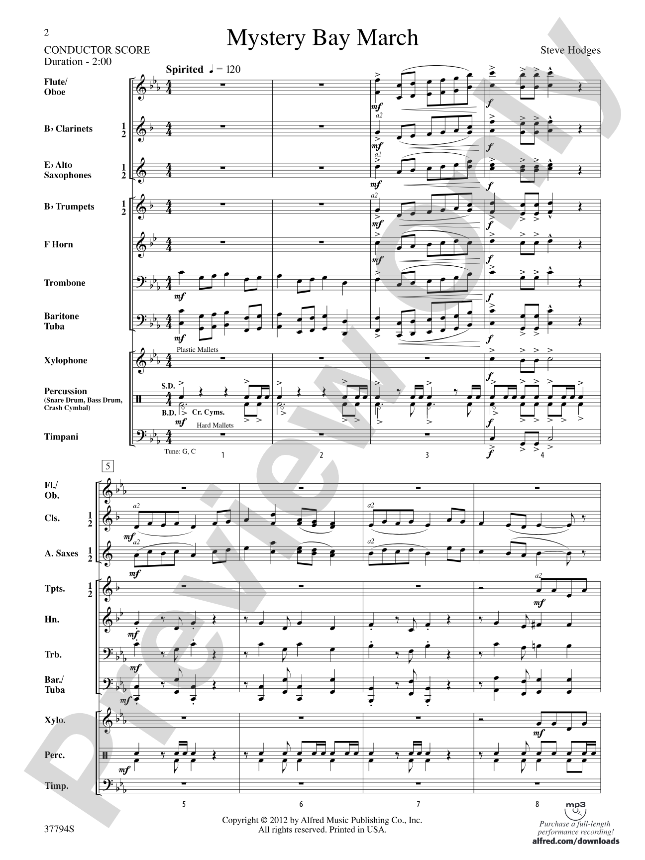 Mystery Bay March: Concert Band Conductor Score & Parts