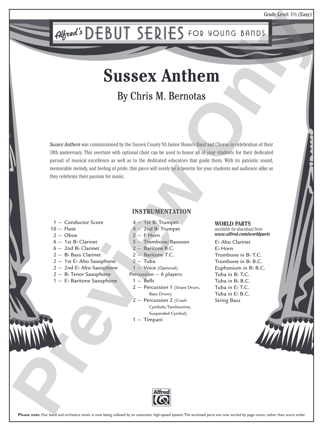 Sussex Anthem: Concert Band Conductor Score & Parts